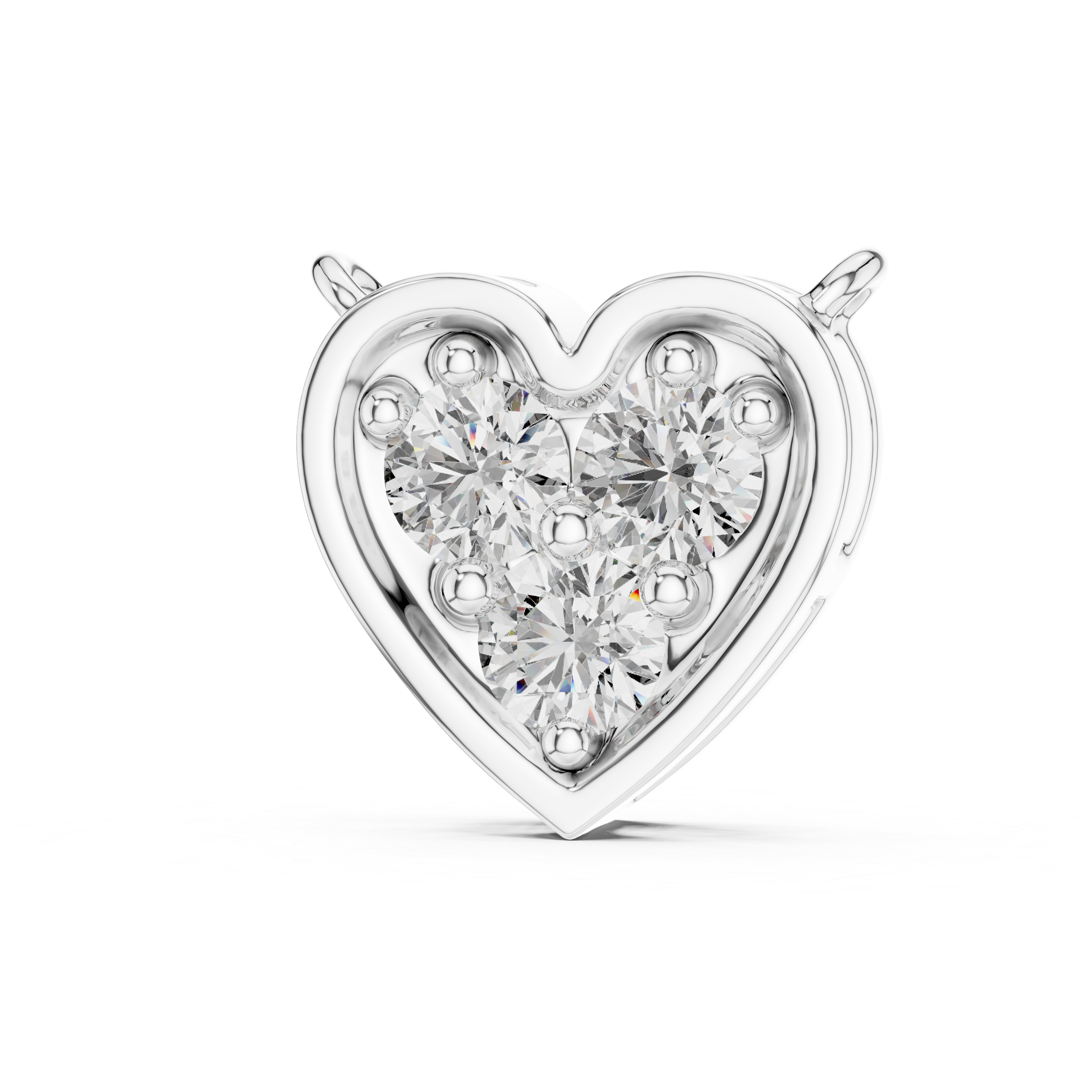 Heart-shaped diamond pendant on a white background