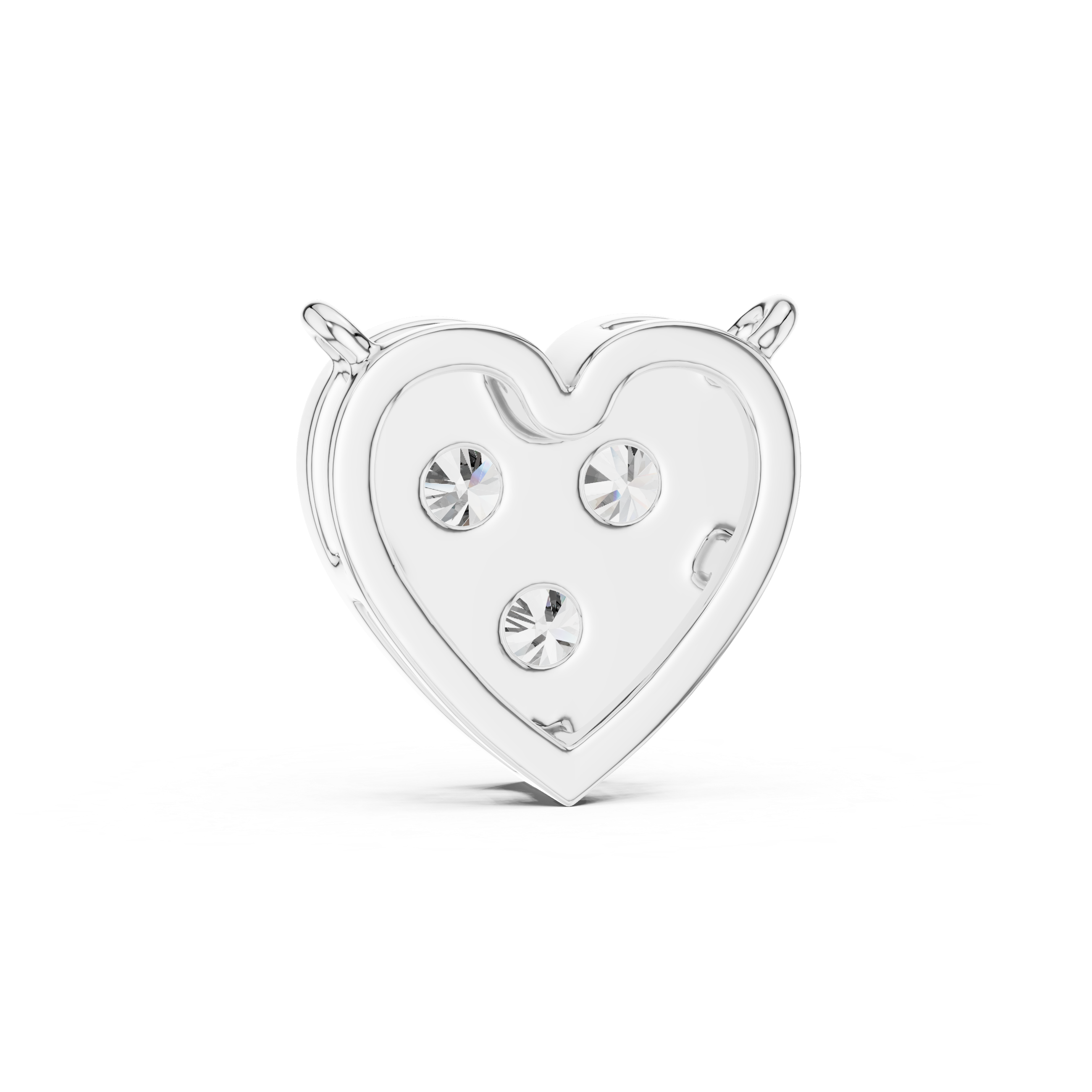 Heart-shaped silver pendant with embedded crystals on a white background