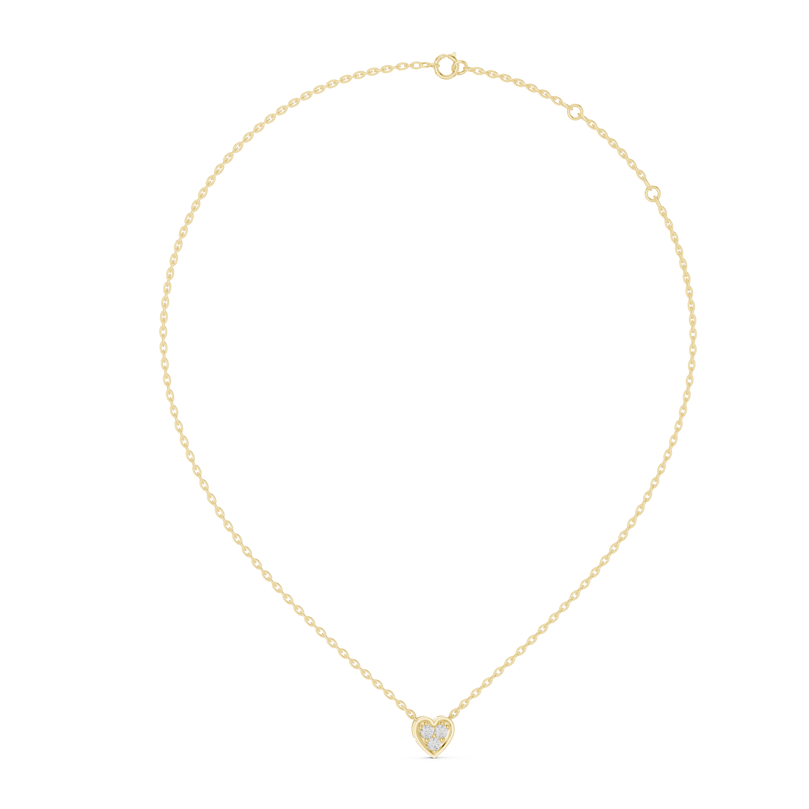 Gold necklace with a heart-shaped pendant on a white background