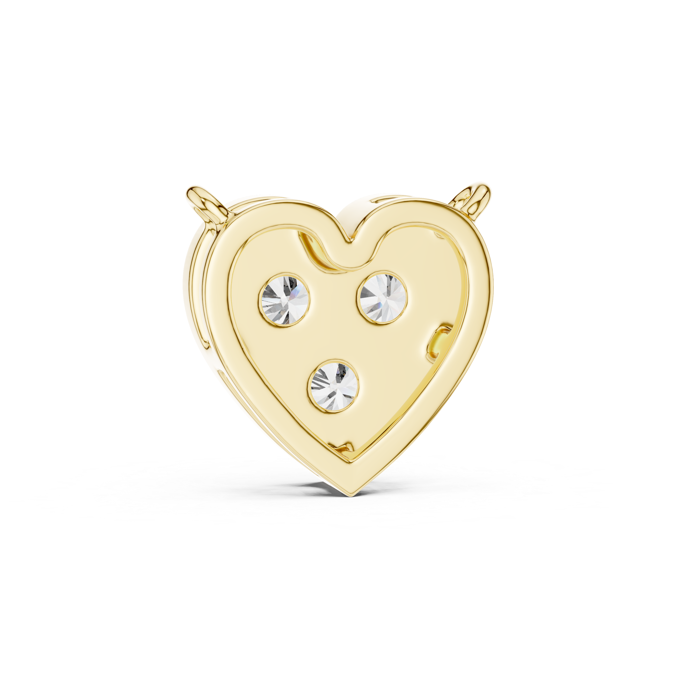 Gold heart-shaped pendant with three clear gemstones on a white background