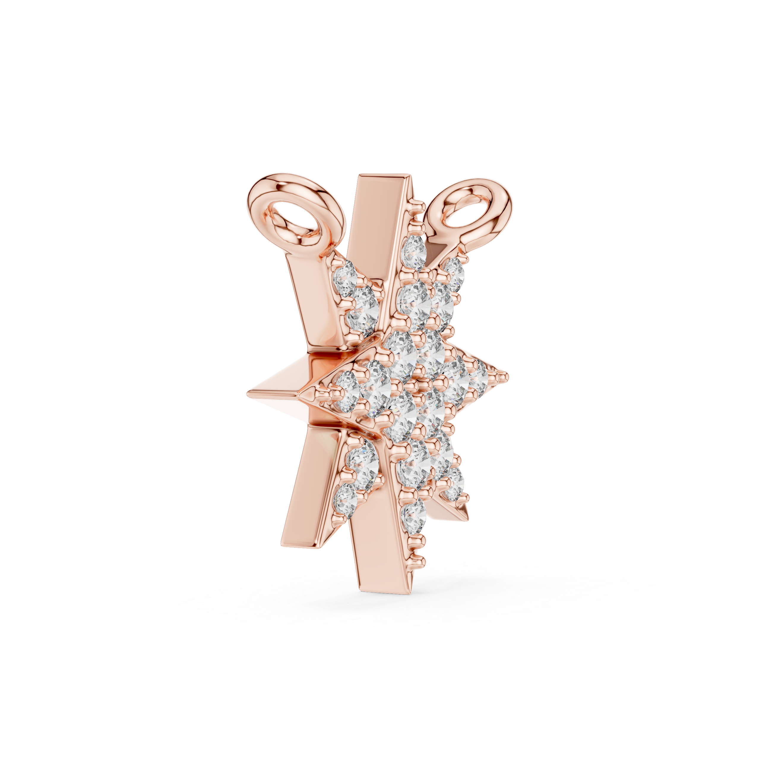 Rose gold pendant with diamond accents on a white background