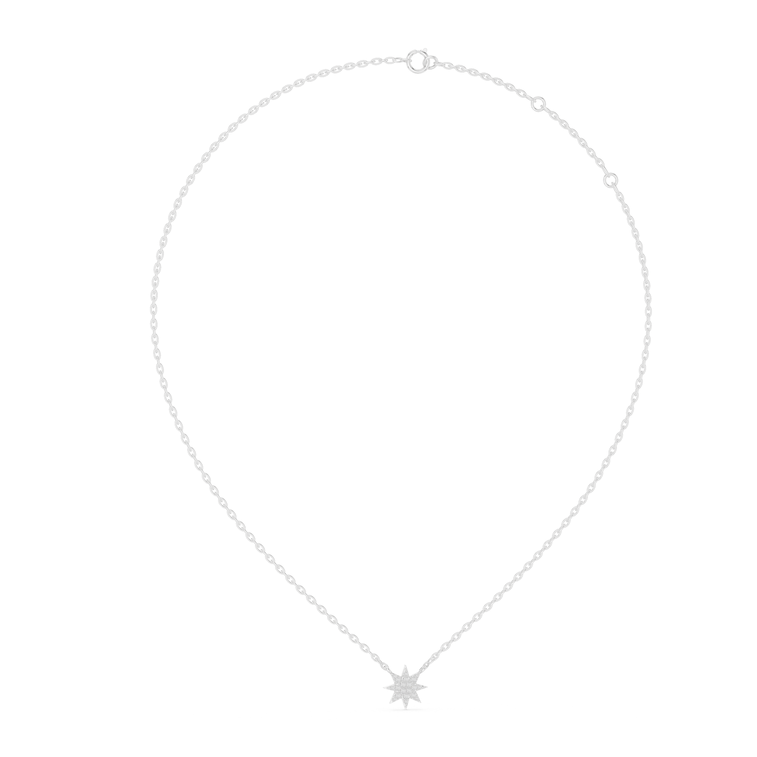 Silver necklace with a star pendant on a white background