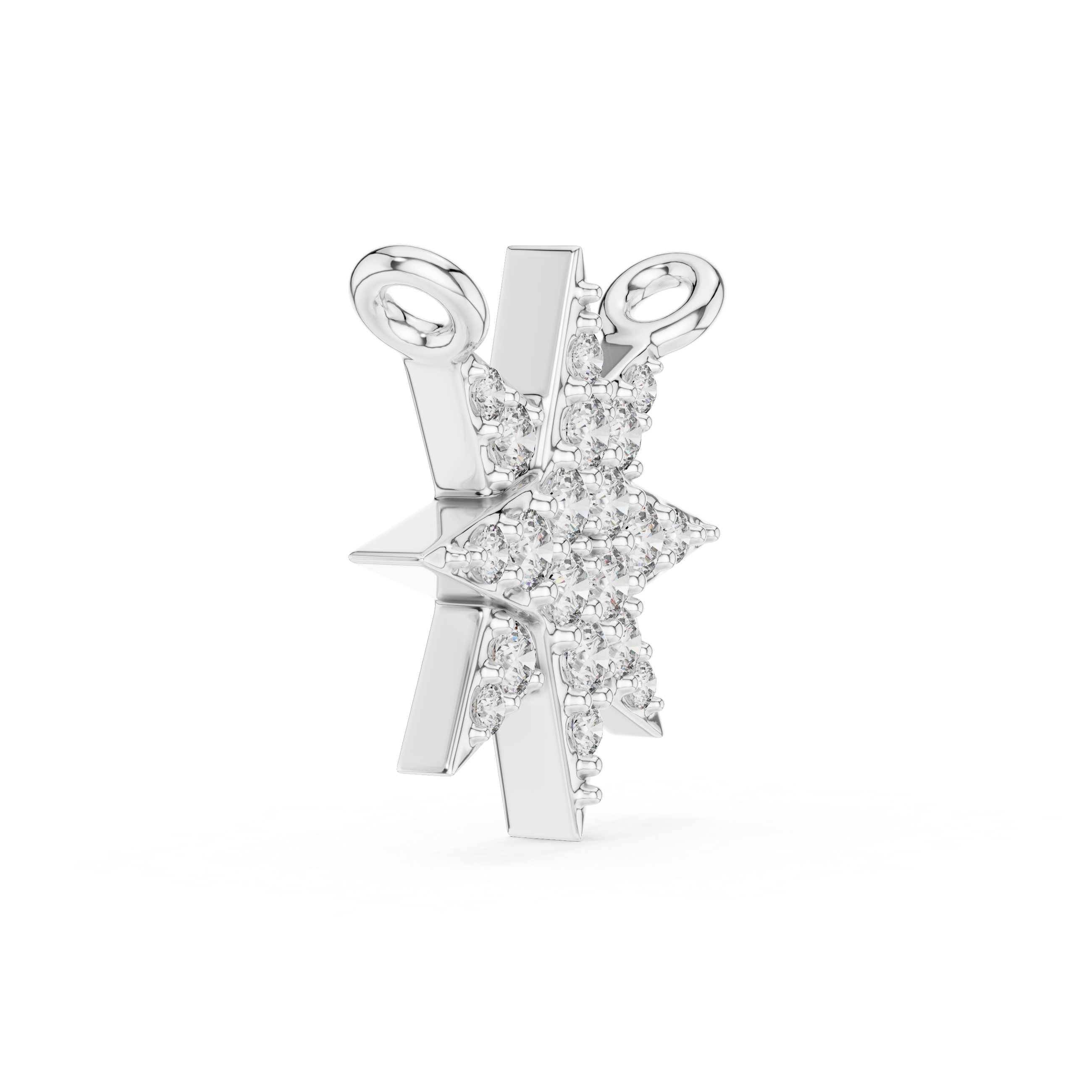 Silver pendant with star design on a white background