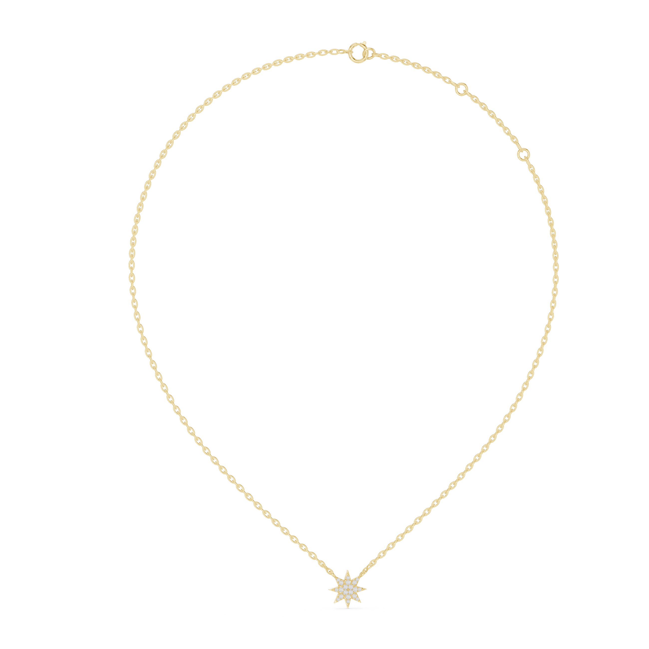 Gold necklace with a star pendant on a white background
