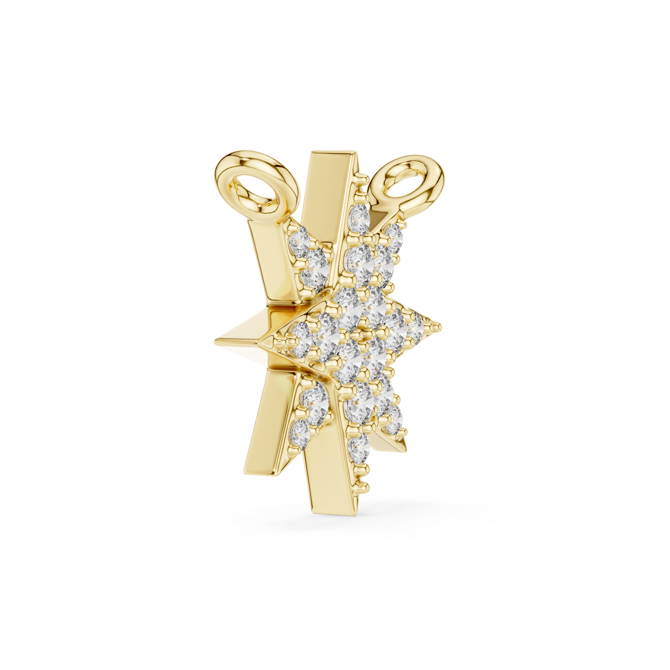 Gold pendant with star design on a white background