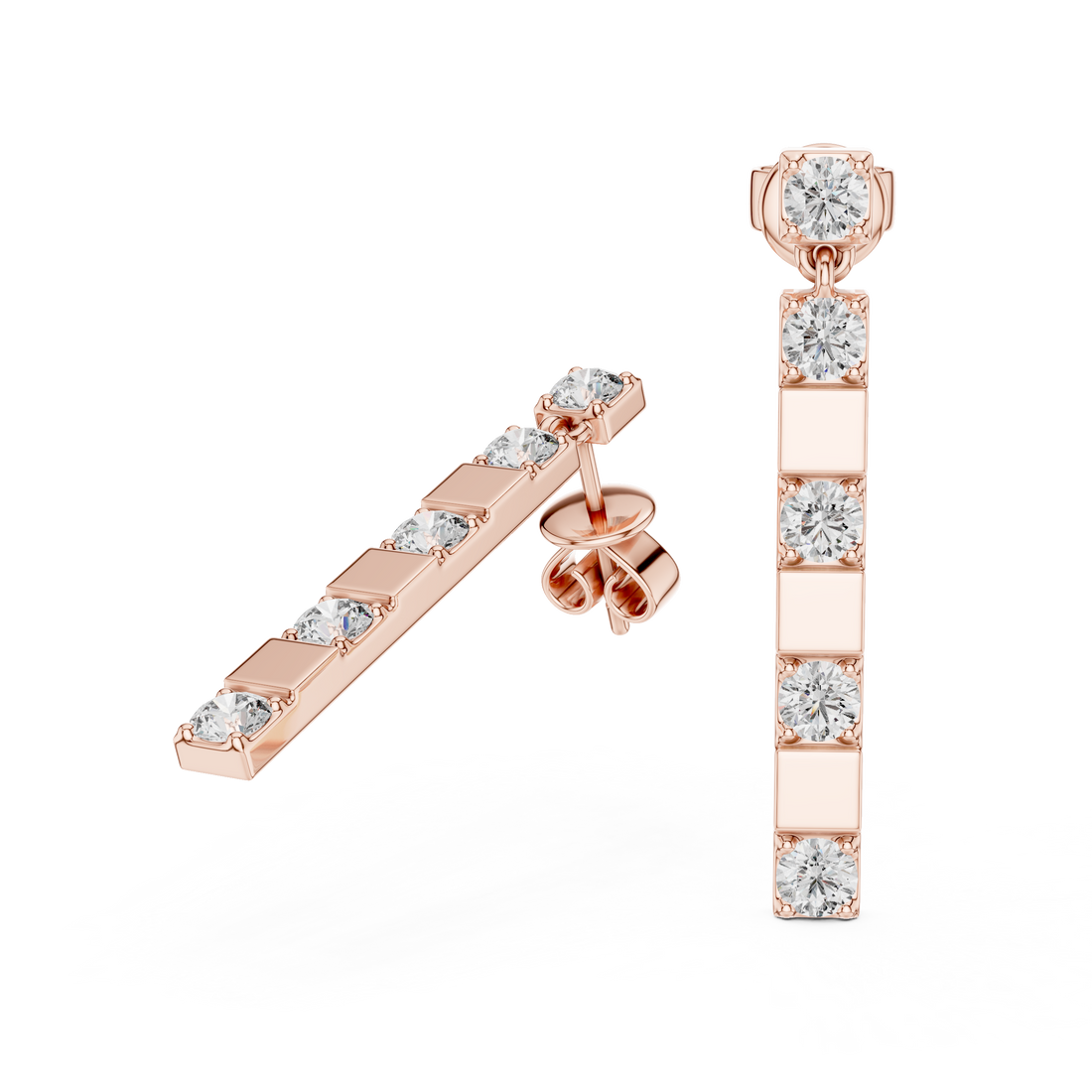 Modern Geometric Diamond Drop Earrings in 14-KT White Gold
