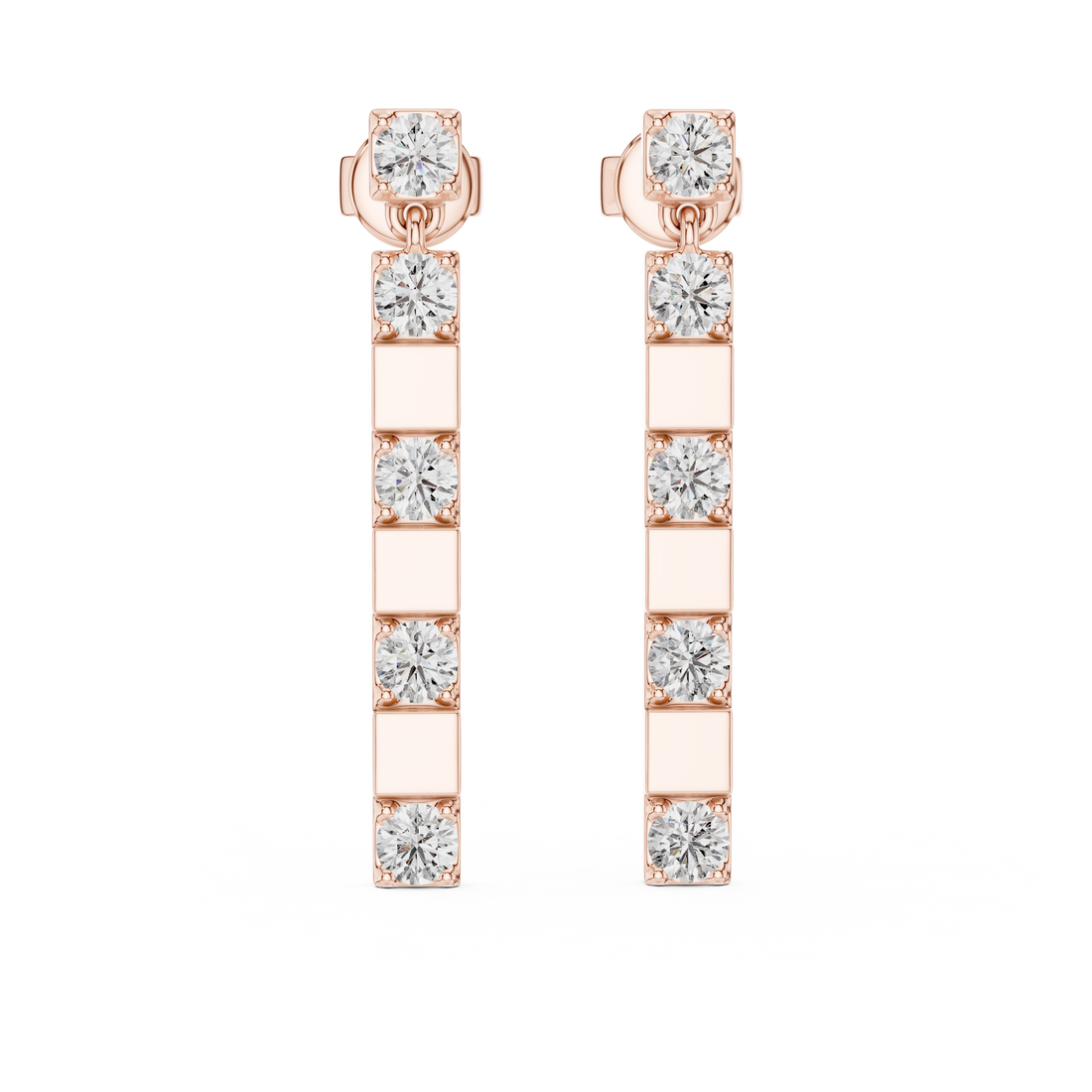 Modern Geometric Diamond Drop Earrings in 14-KT White Gold