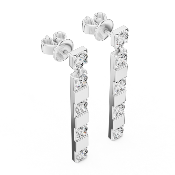 Modern Geometric Diamond Drop Earrings in 14-KT White Gold