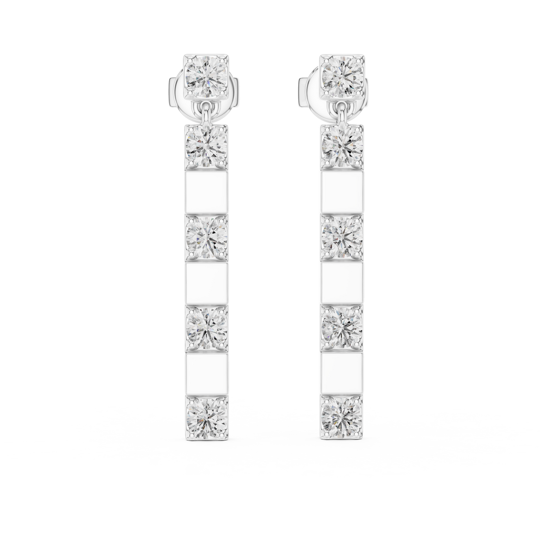Modern Geometric Diamond Drop Earrings in 14-KT White Gold