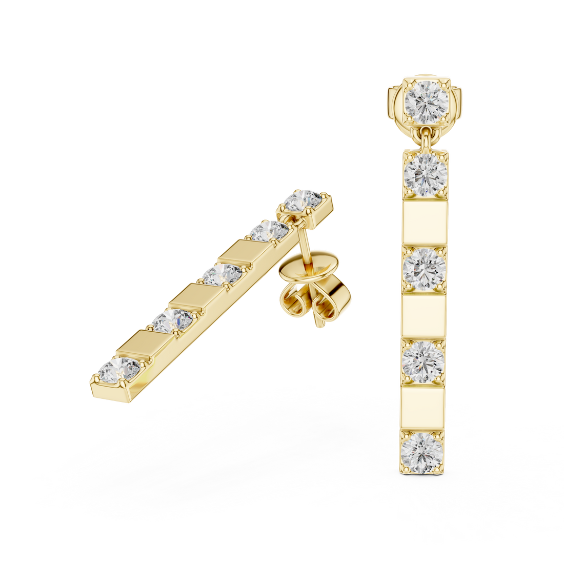 Modern Geometric Diamond Drop Earrings in 14-KT White Gold