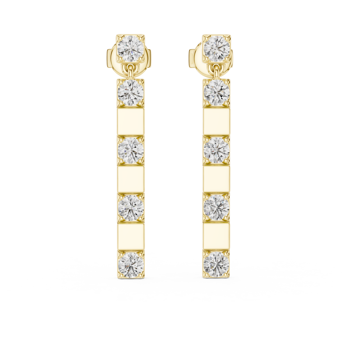 Modern Geometric Diamond Drop Earrings in 14-KT White Gold