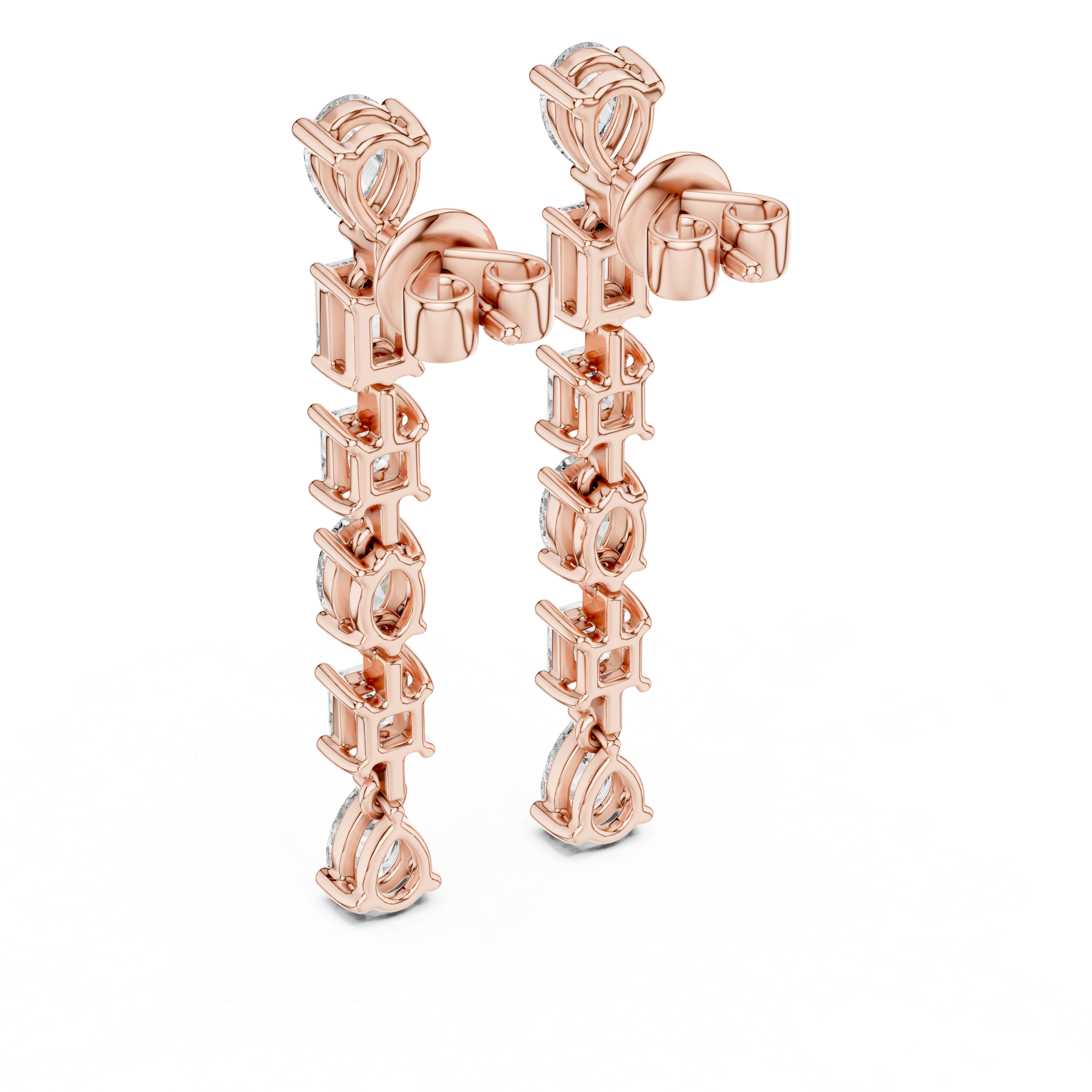 Rose gold earrings on a white background