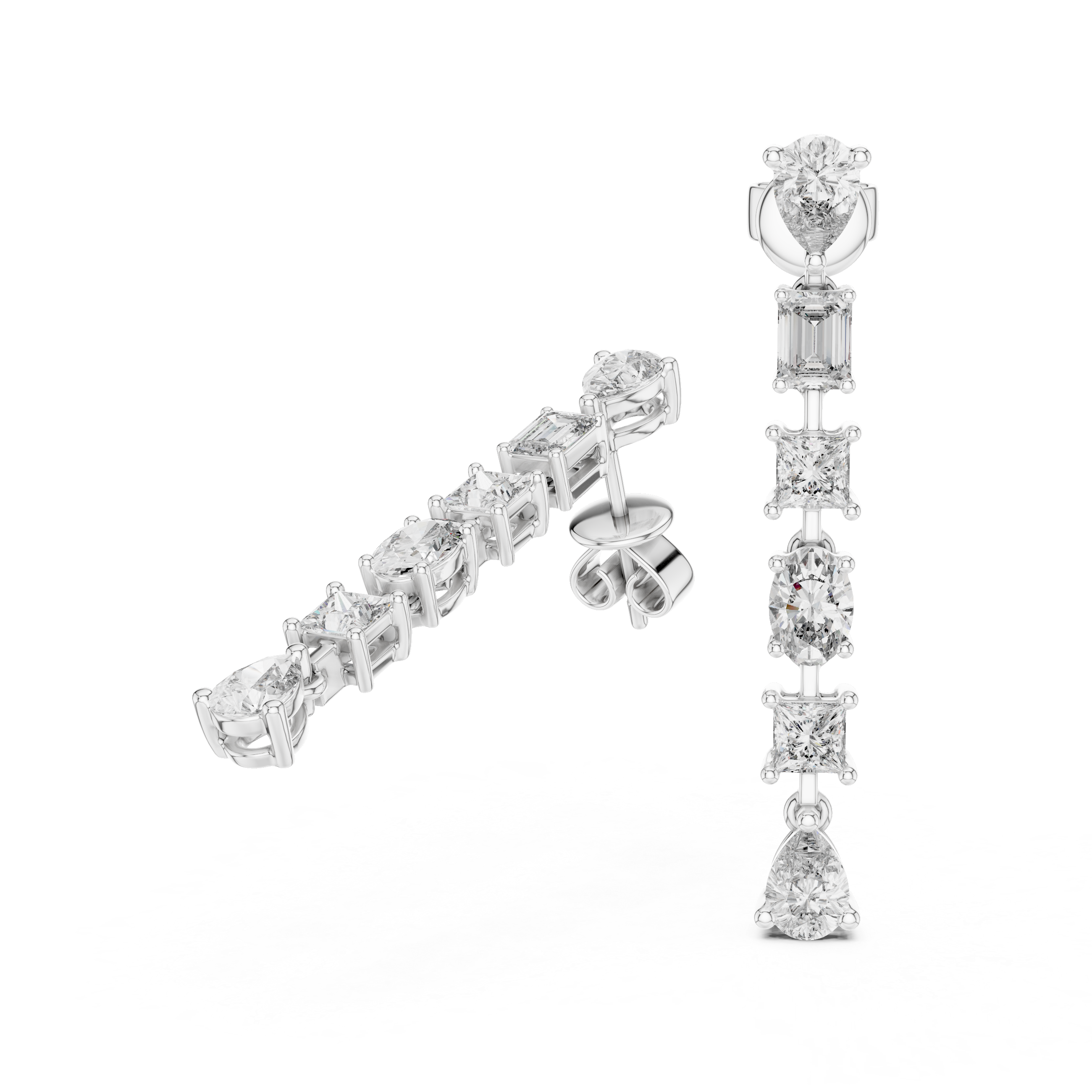 Pair of diamond earrings on a white background