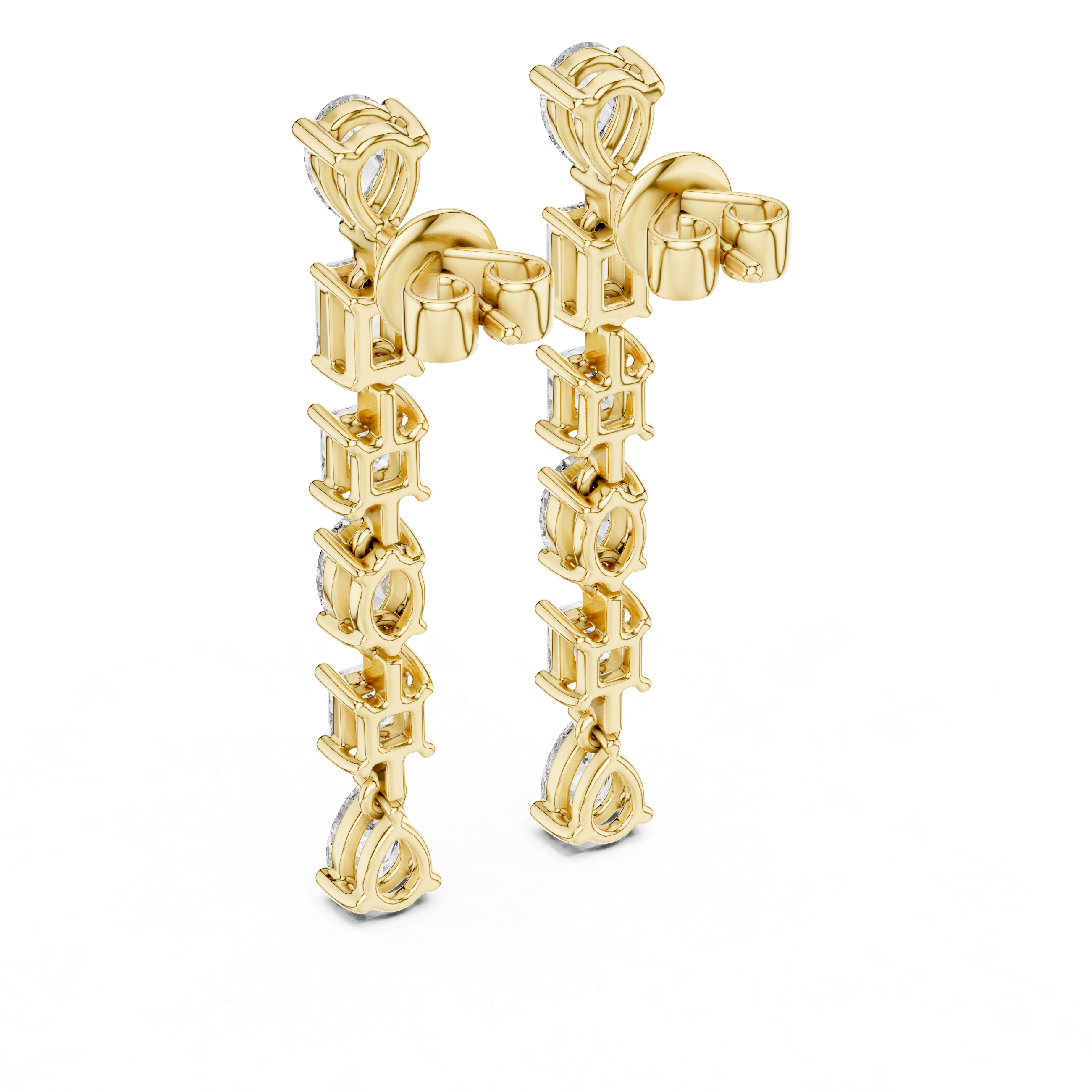 Gold earrings on a white background