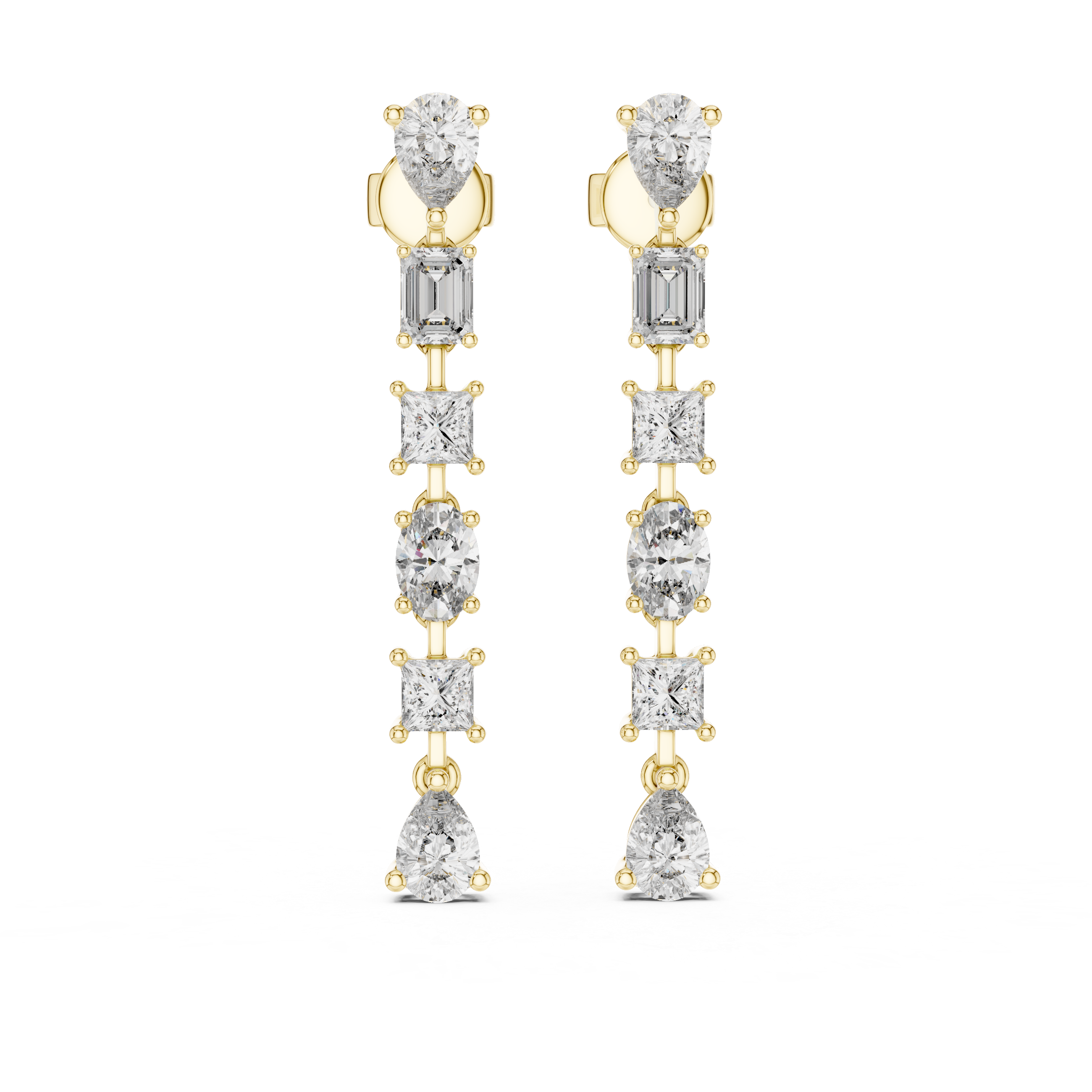 Gold and diamond earrings on a white background