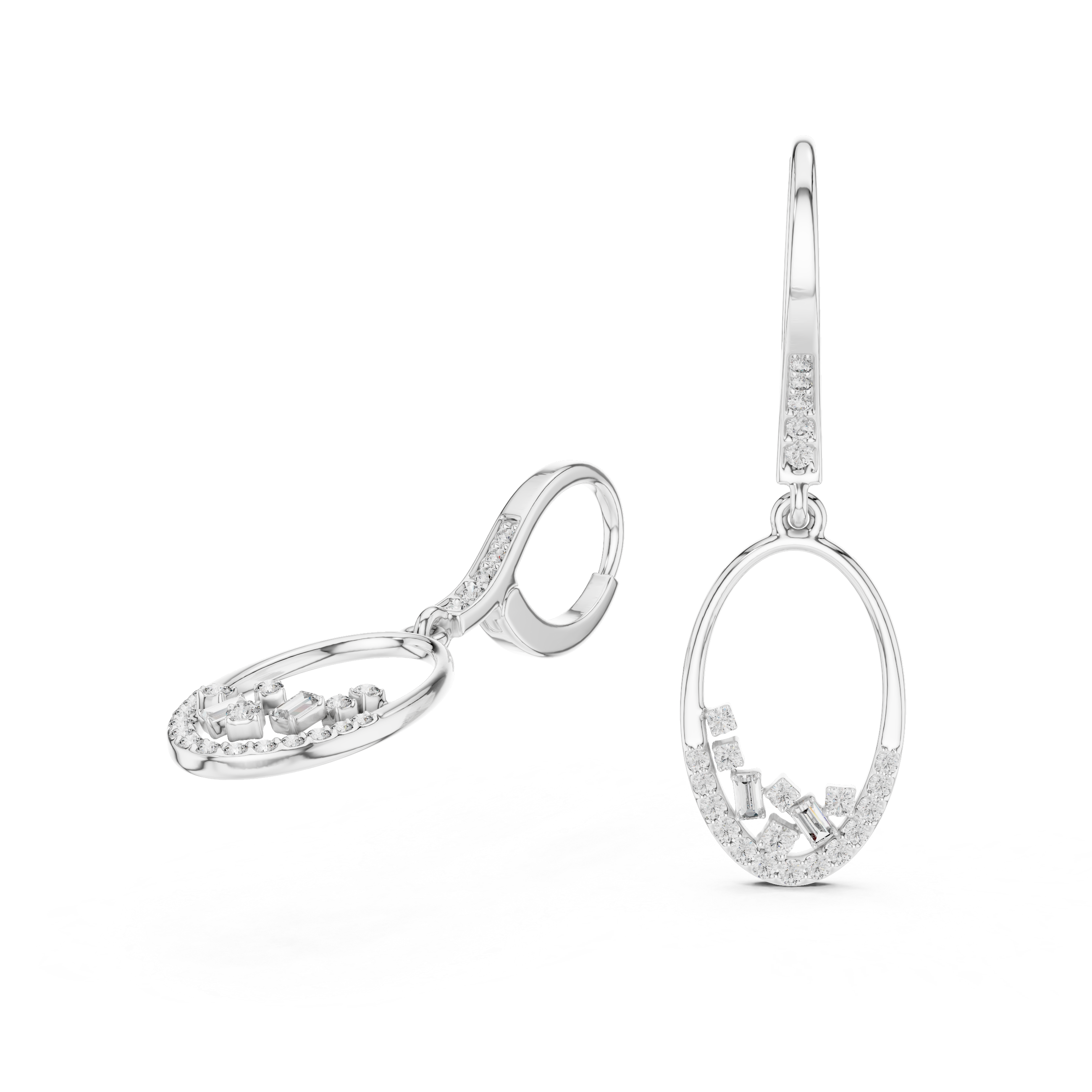 Pair of silver hoop earrings on a white background