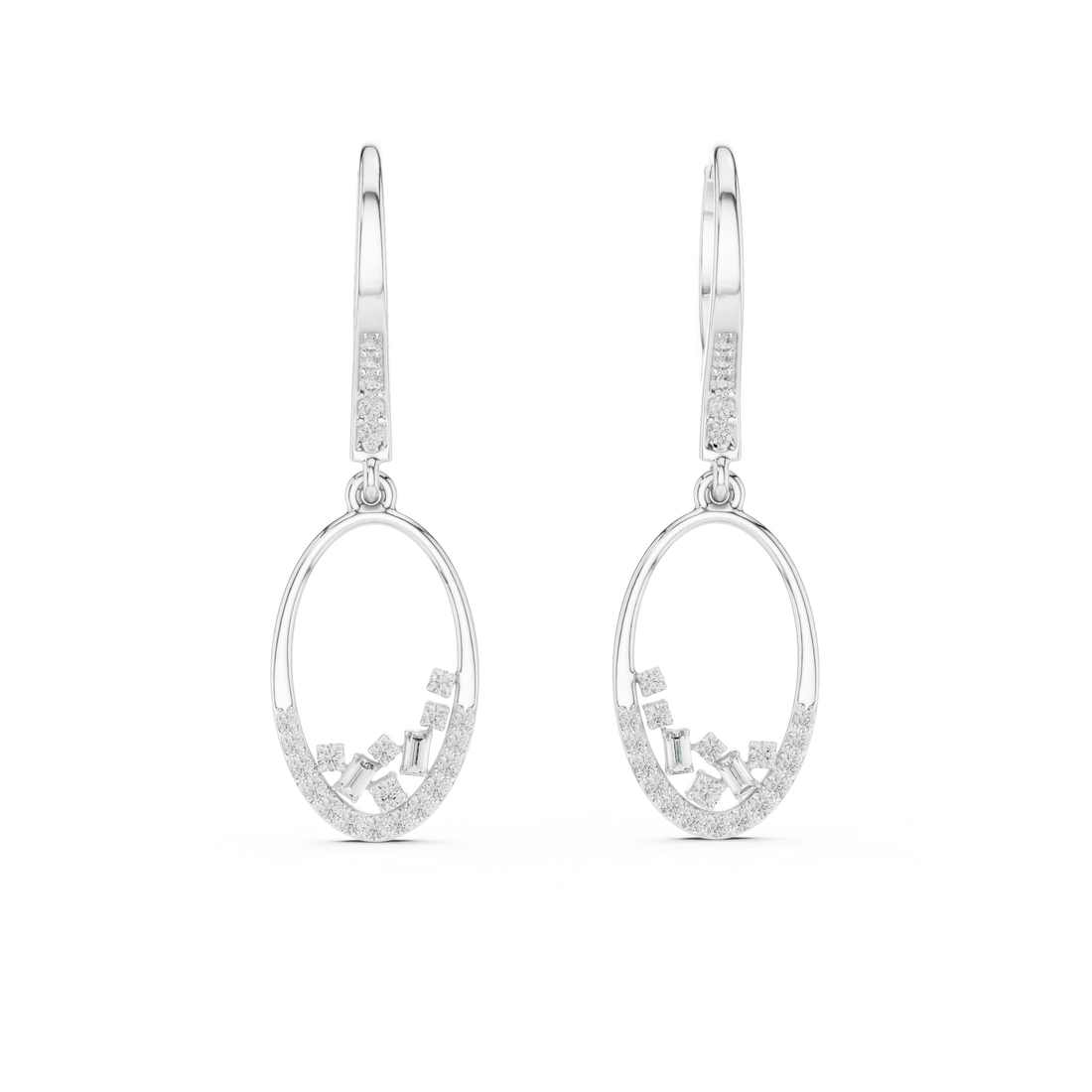 Dazzling Diamond Drop Hoop Earrings in 14-KT White Gold