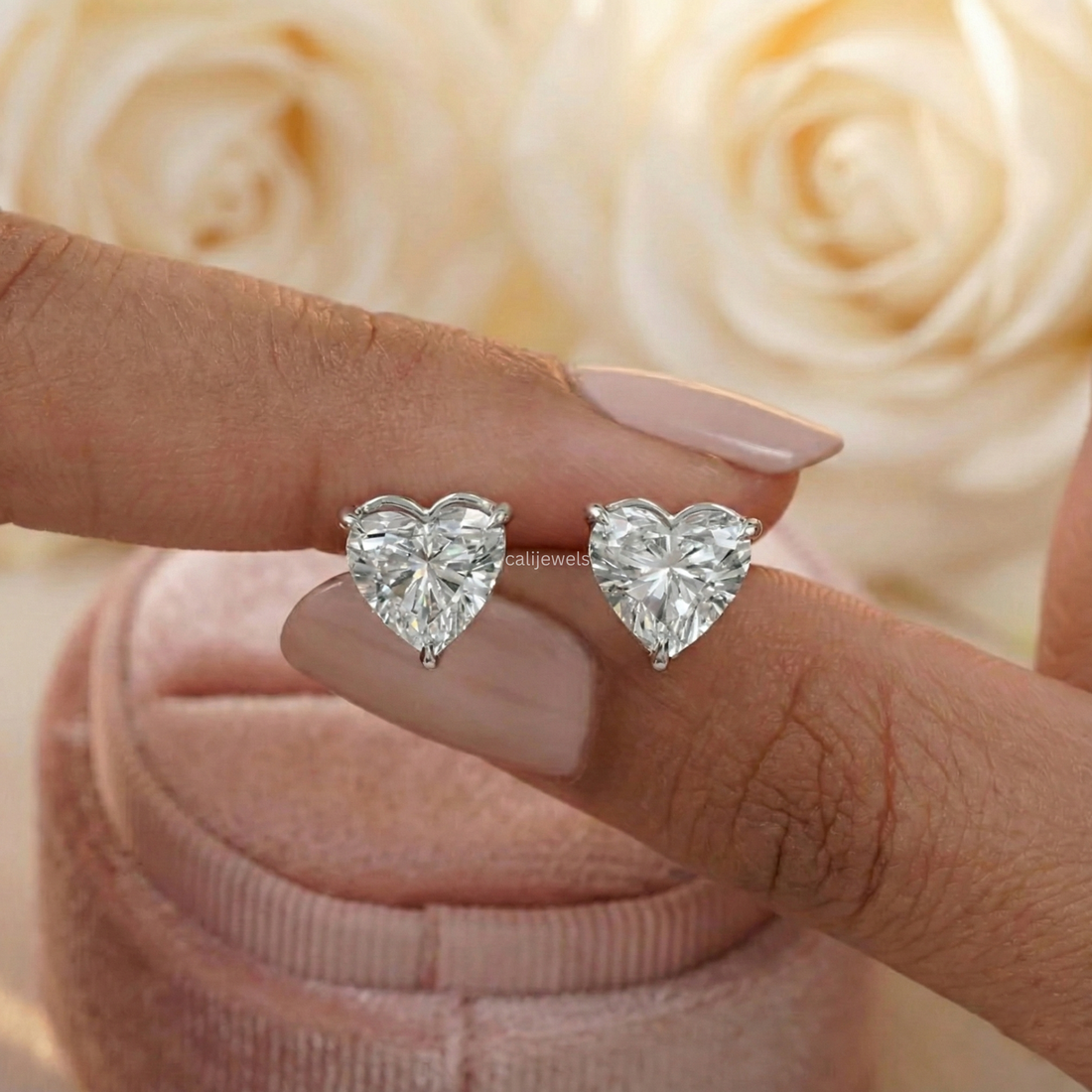 Heart Cut Lab Grown Diamond Stud Earrings