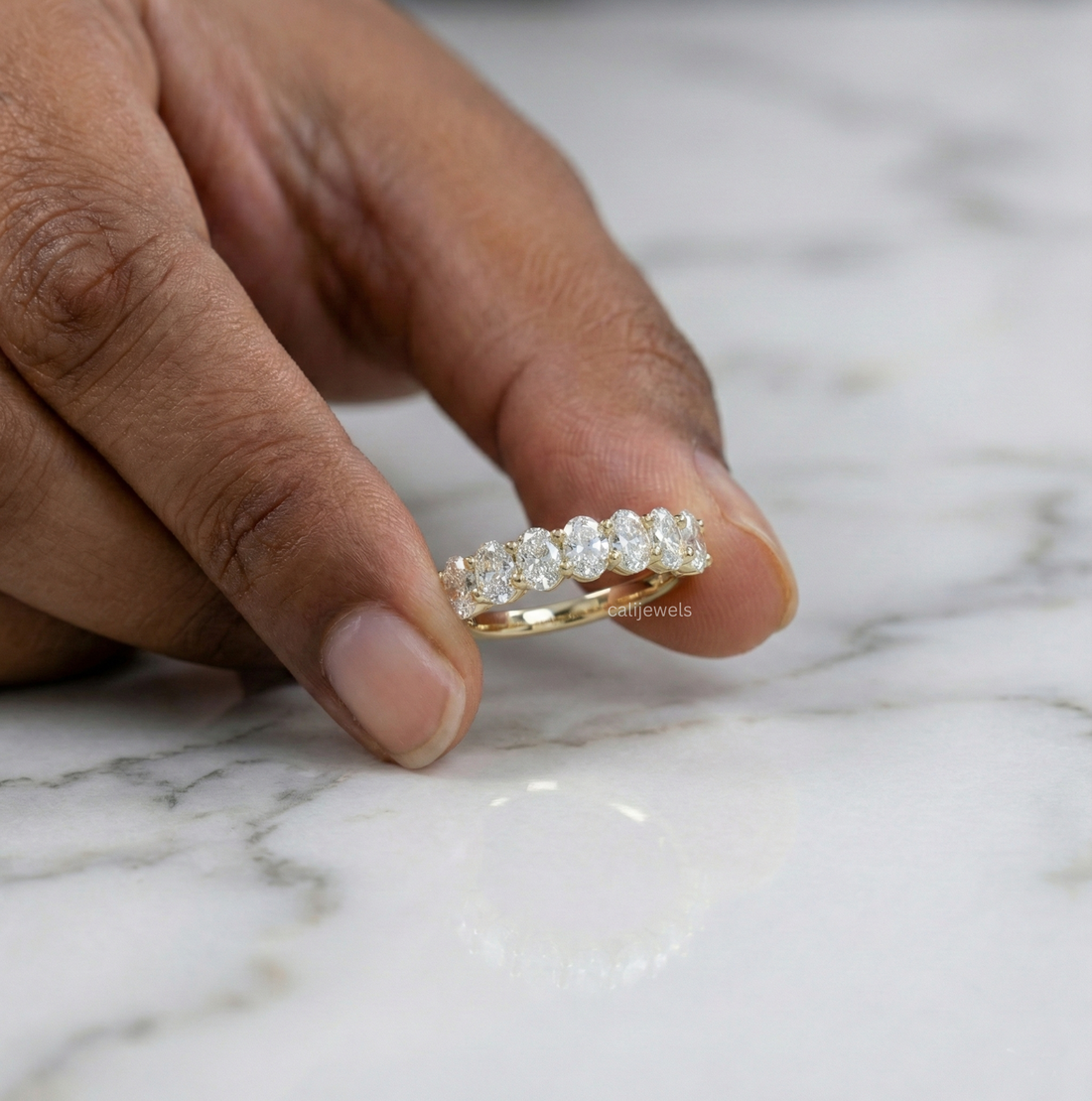 Oval Cut Lab Grown Diamond Half Eternity Band