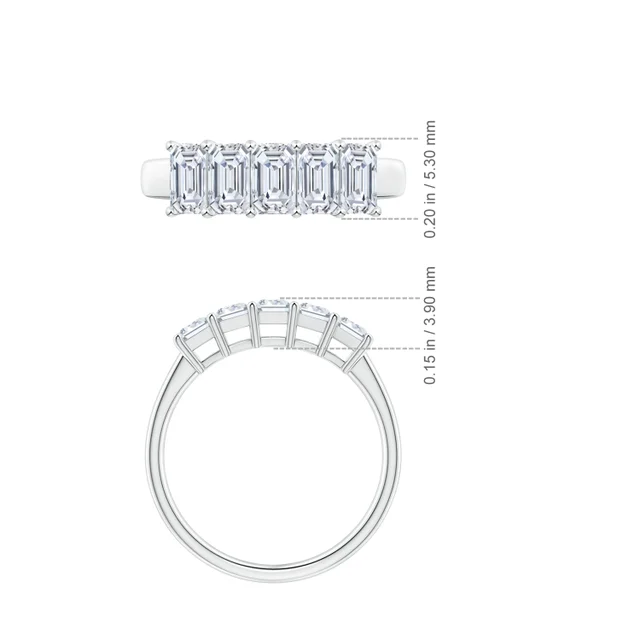 Diamond ring with measurements on a white background
