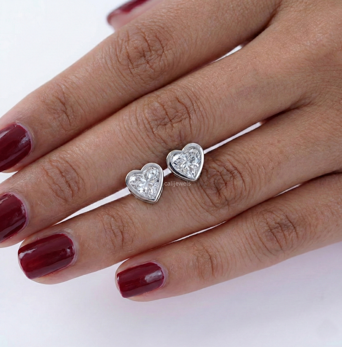Heart Cut Lab Diamond Solitaire Bezel Set Stud Earrings