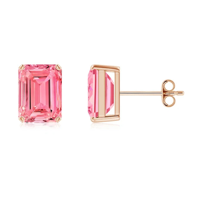 Finest Lab-Grown Diamond 2ct. tw. Emerald Brilliant Solitaire Studs | Pink