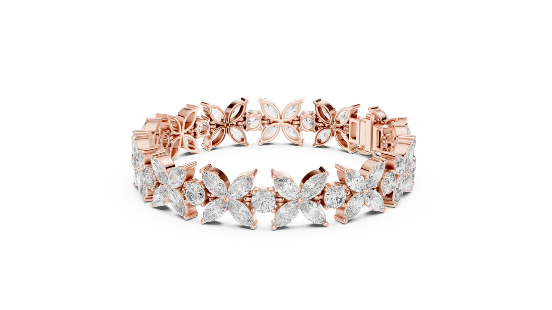 Luxurious Floral Marquise & Round Cut Diamond Bracelet in 14-KT White Gold