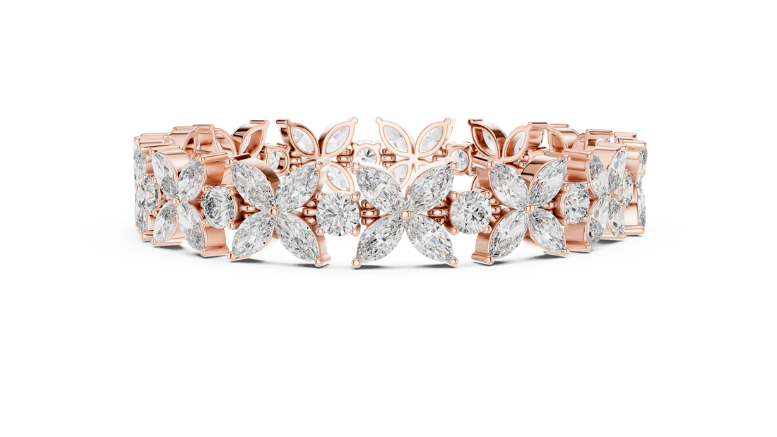 Luxurious Floral Marquise & Round Cut Diamond Bracelet in 14-KT White Gold