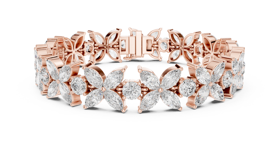 Luxurious Floral Marquise & Round Cut Diamond Bracelet in 14-KT White Gold