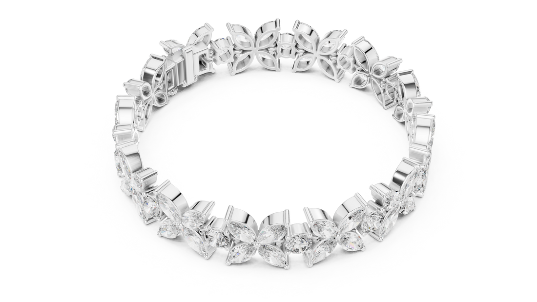 Luxurious Floral Marquise & Round Cut Diamond Bracelet in 14-KT White Gold