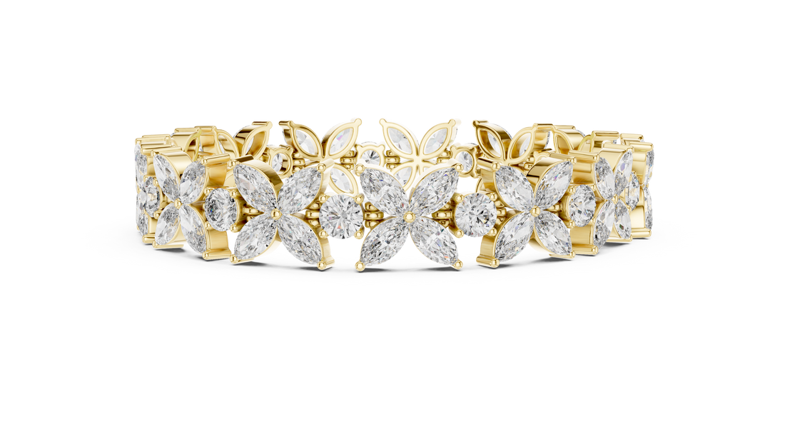 Luxurious Floral Marquise & Round Cut Diamond Bracelet in 14-KT White Gold
