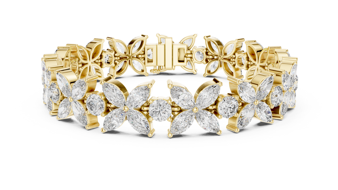 Luxurious Floral Marquise & Round Cut Diamond Bracelet in 14-KT White Gold