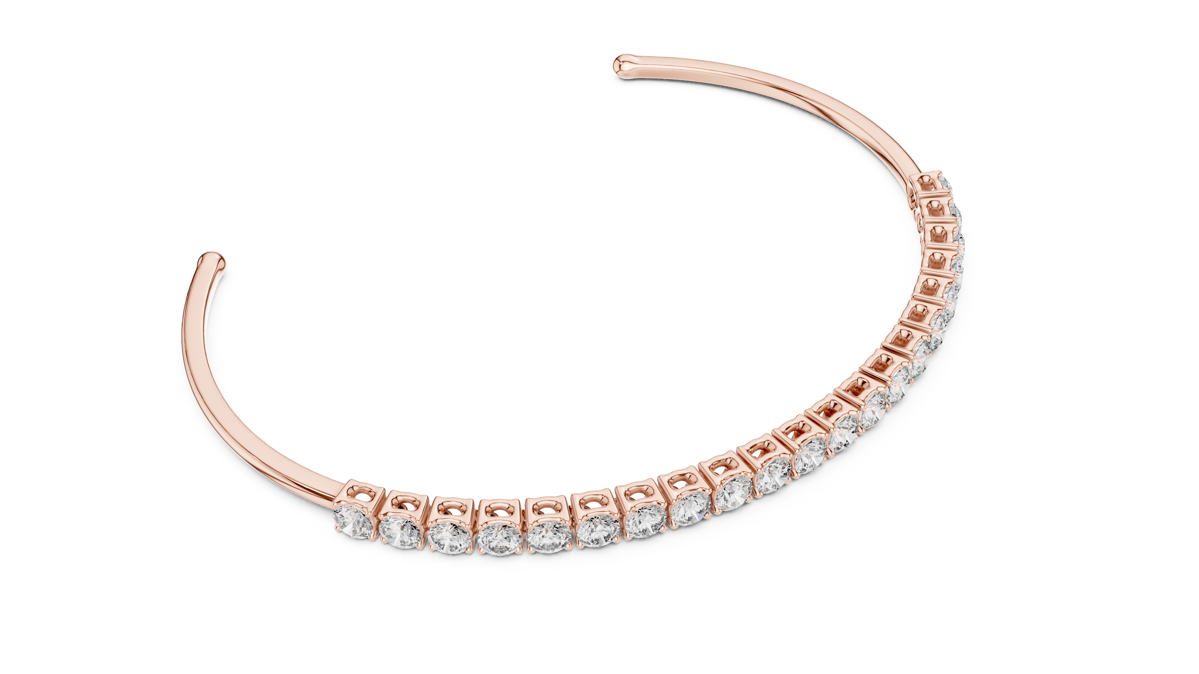 Rose gold bracelet with diamonds on a white background