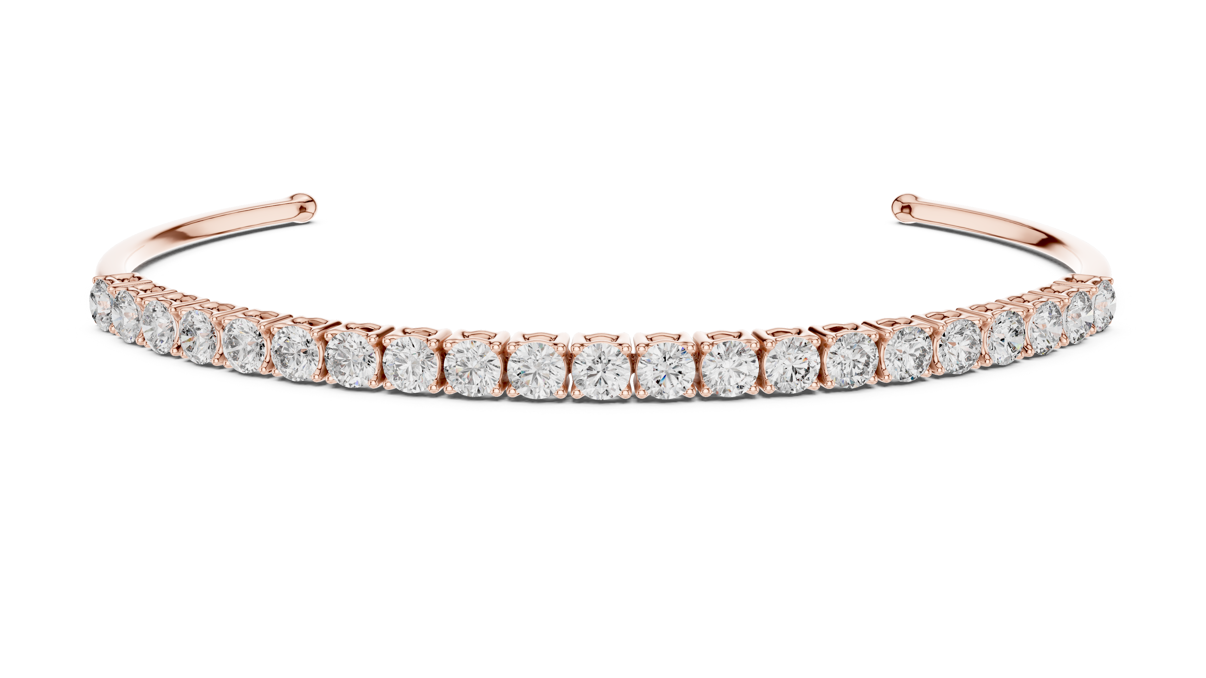 Rose gold bracelet with diamonds on a white background