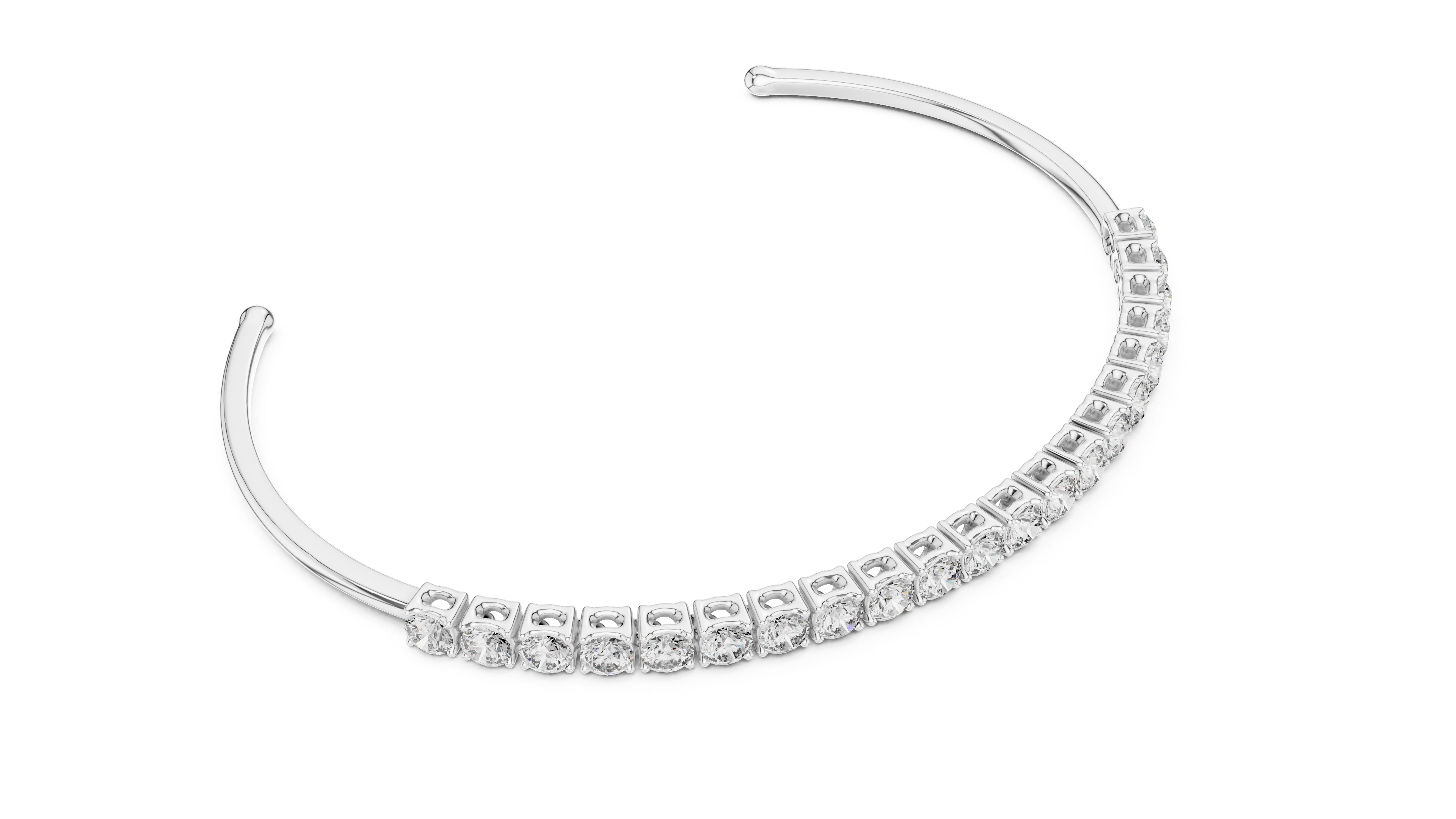 Silver bracelet with clear gemstones on a white background