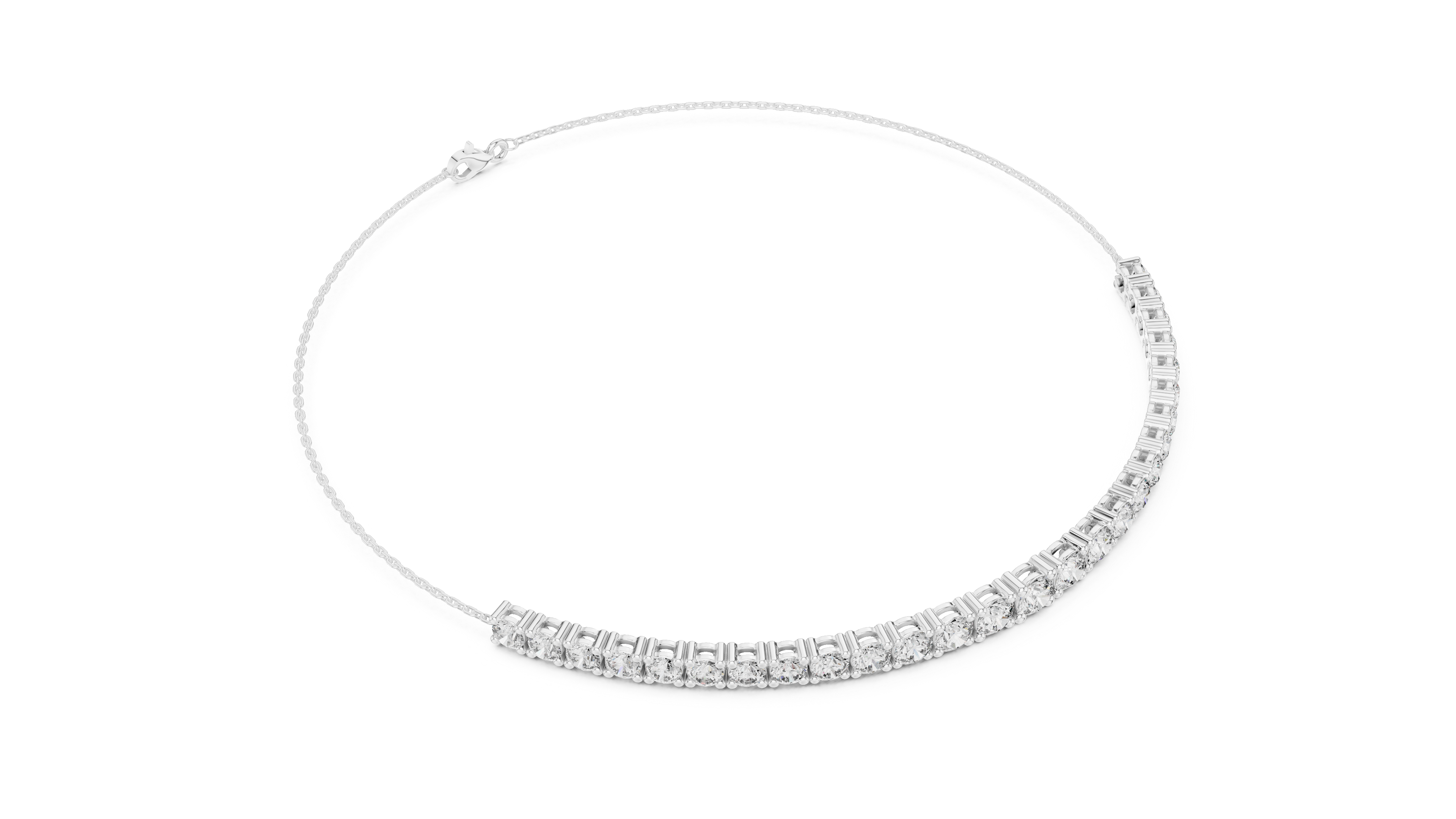 Silver necklace with diamonds on a white background