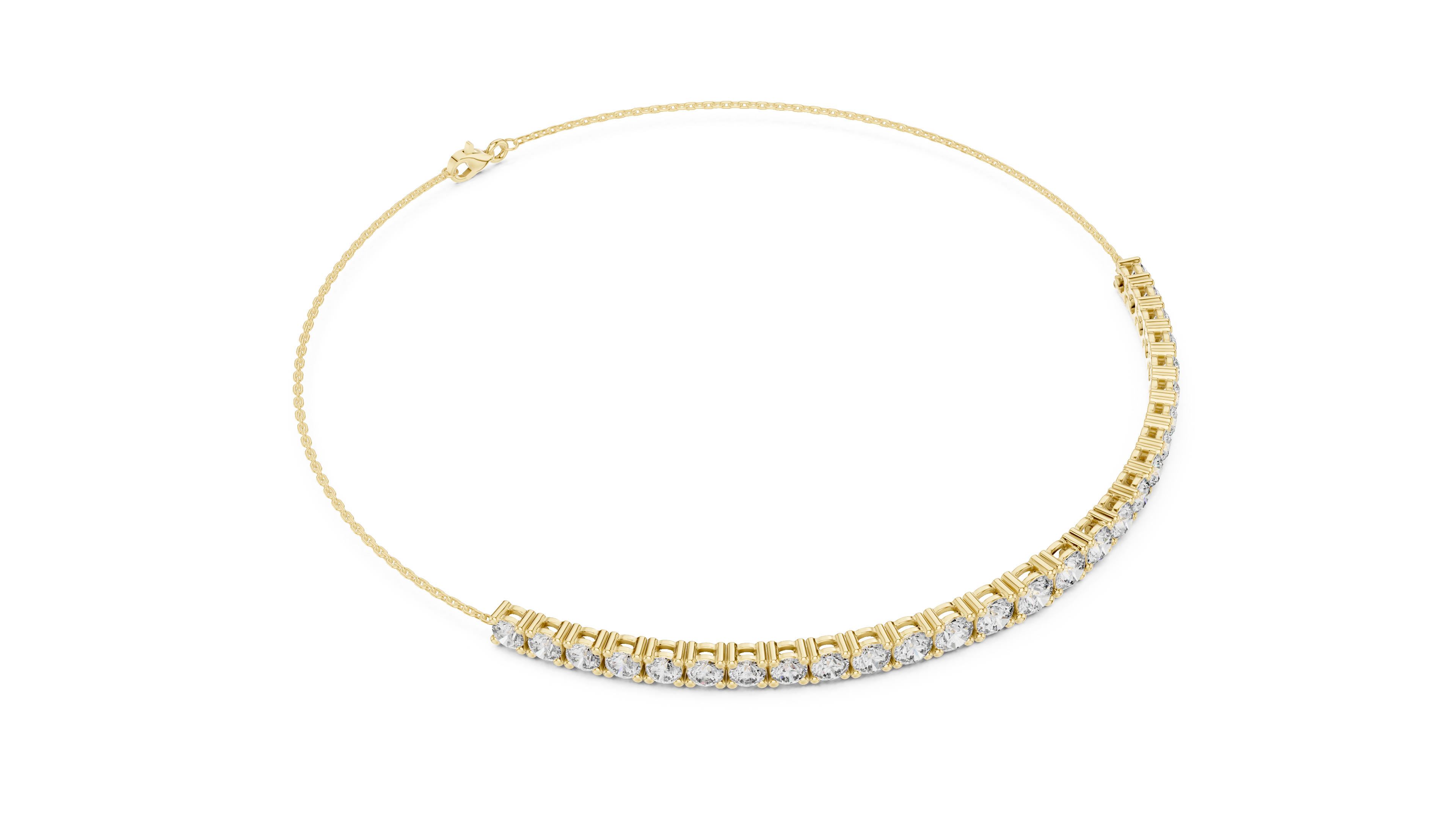 Gold necklace with diamonds on a white background