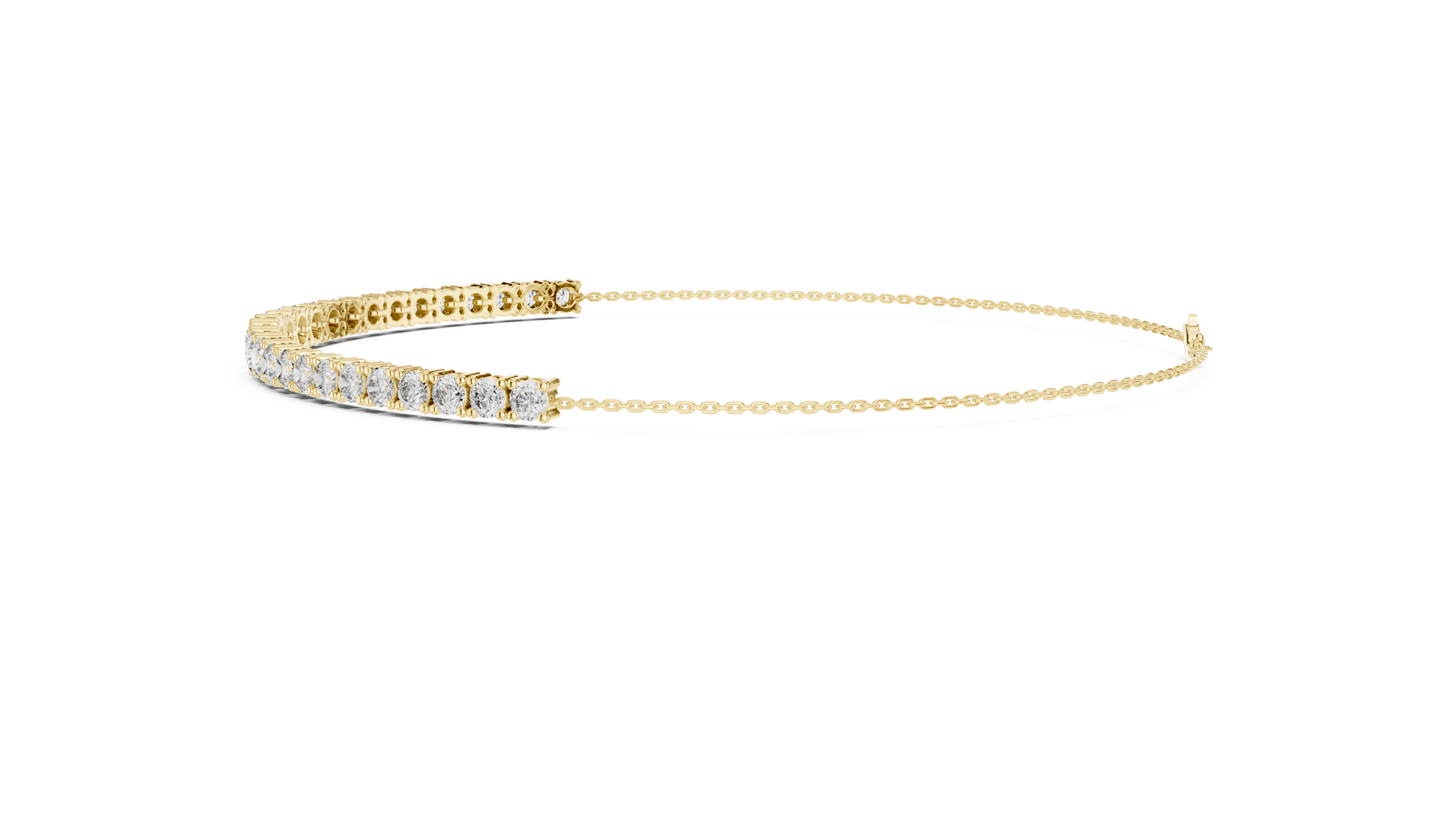 Gold bracelet with small diamonds on a white background