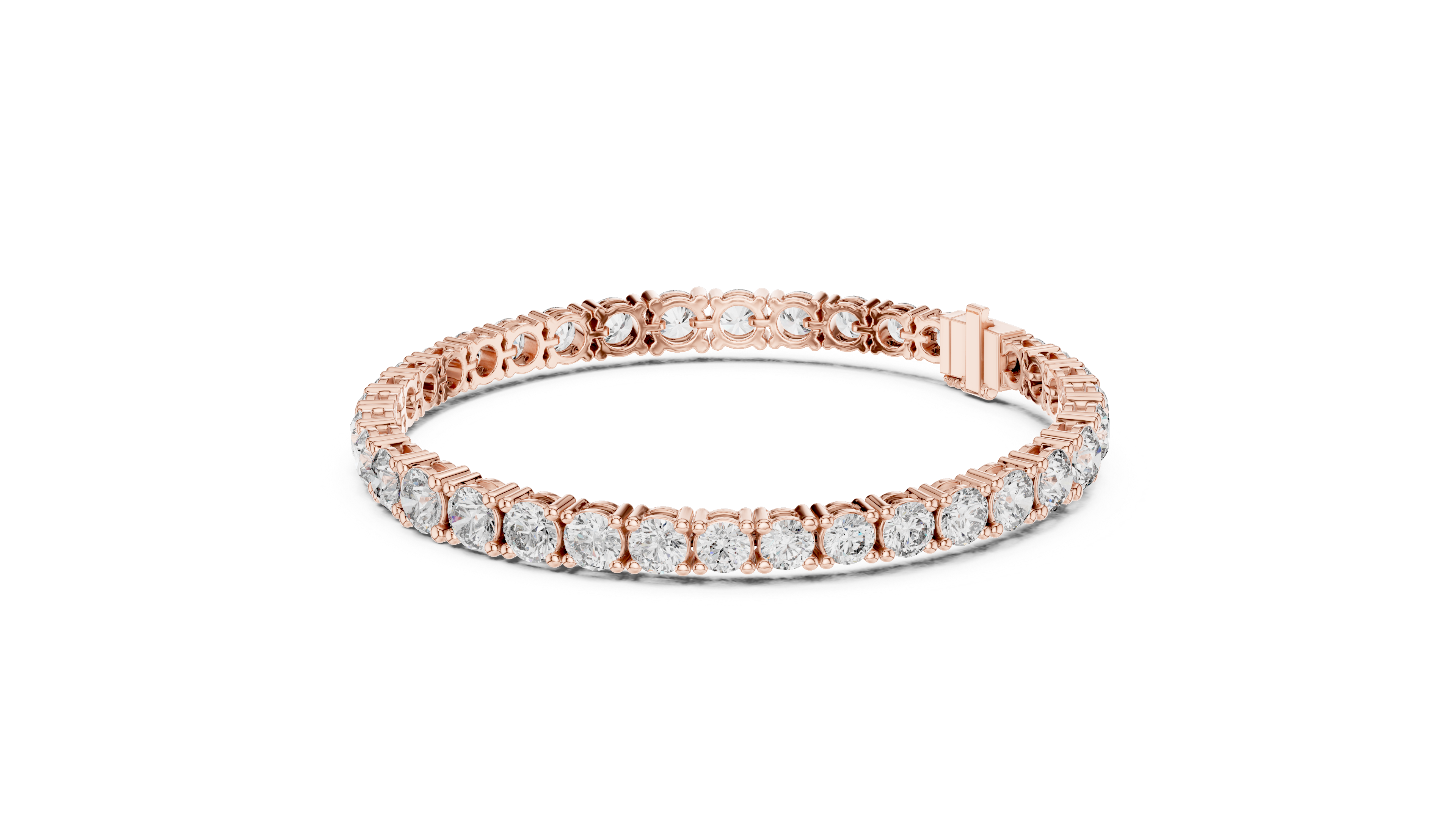 Rose gold bracelet with diamonds on a white background