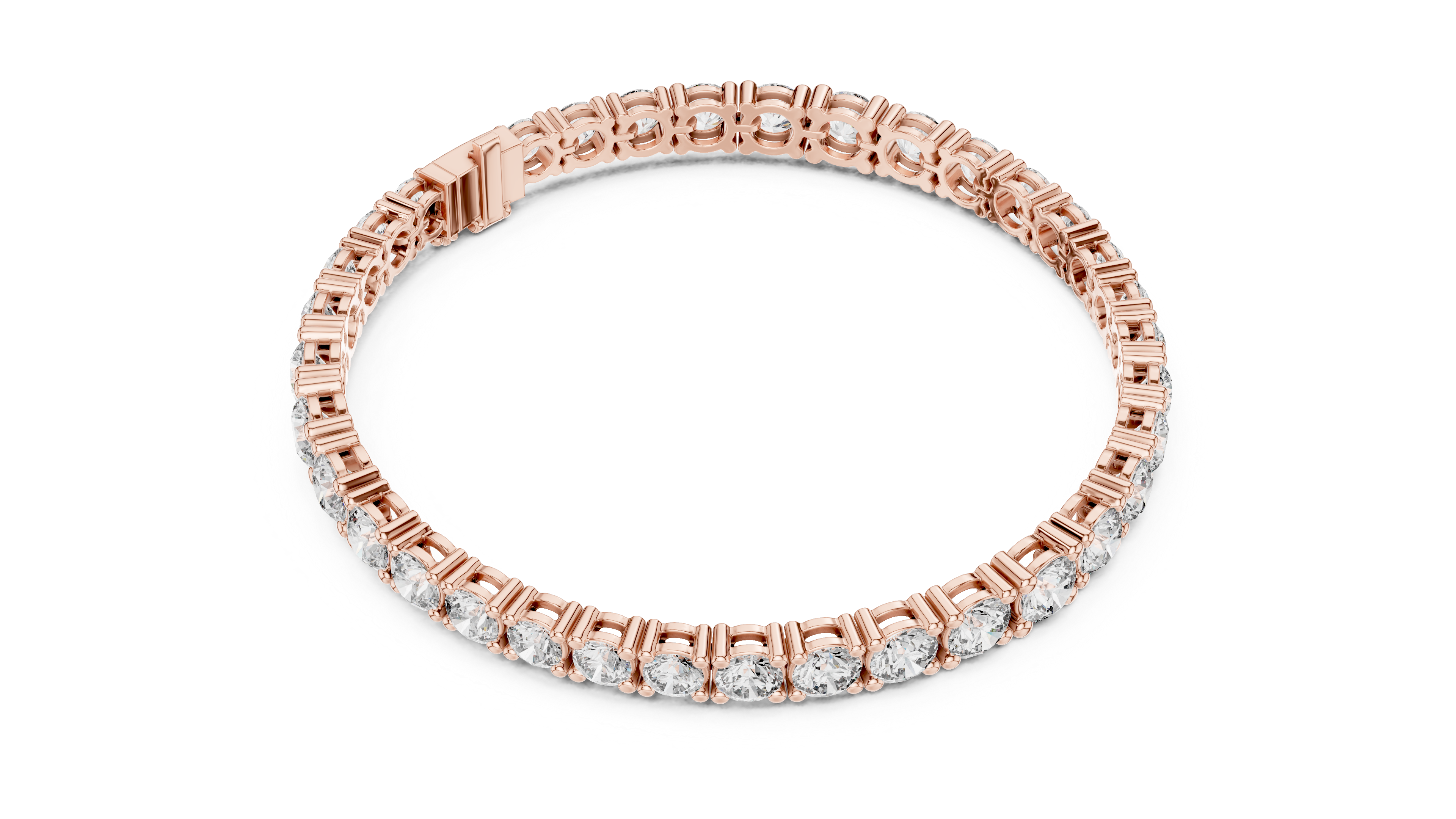 Rose gold bracelet with diamonds on a white background