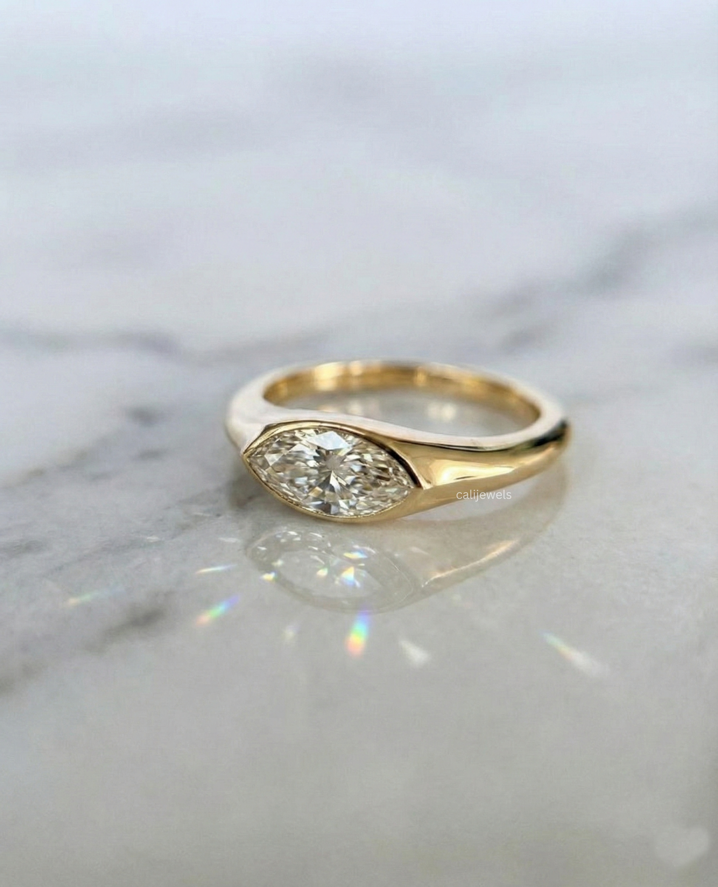 East West Marquise Cut Lab Grown Diamond Engagement Ring