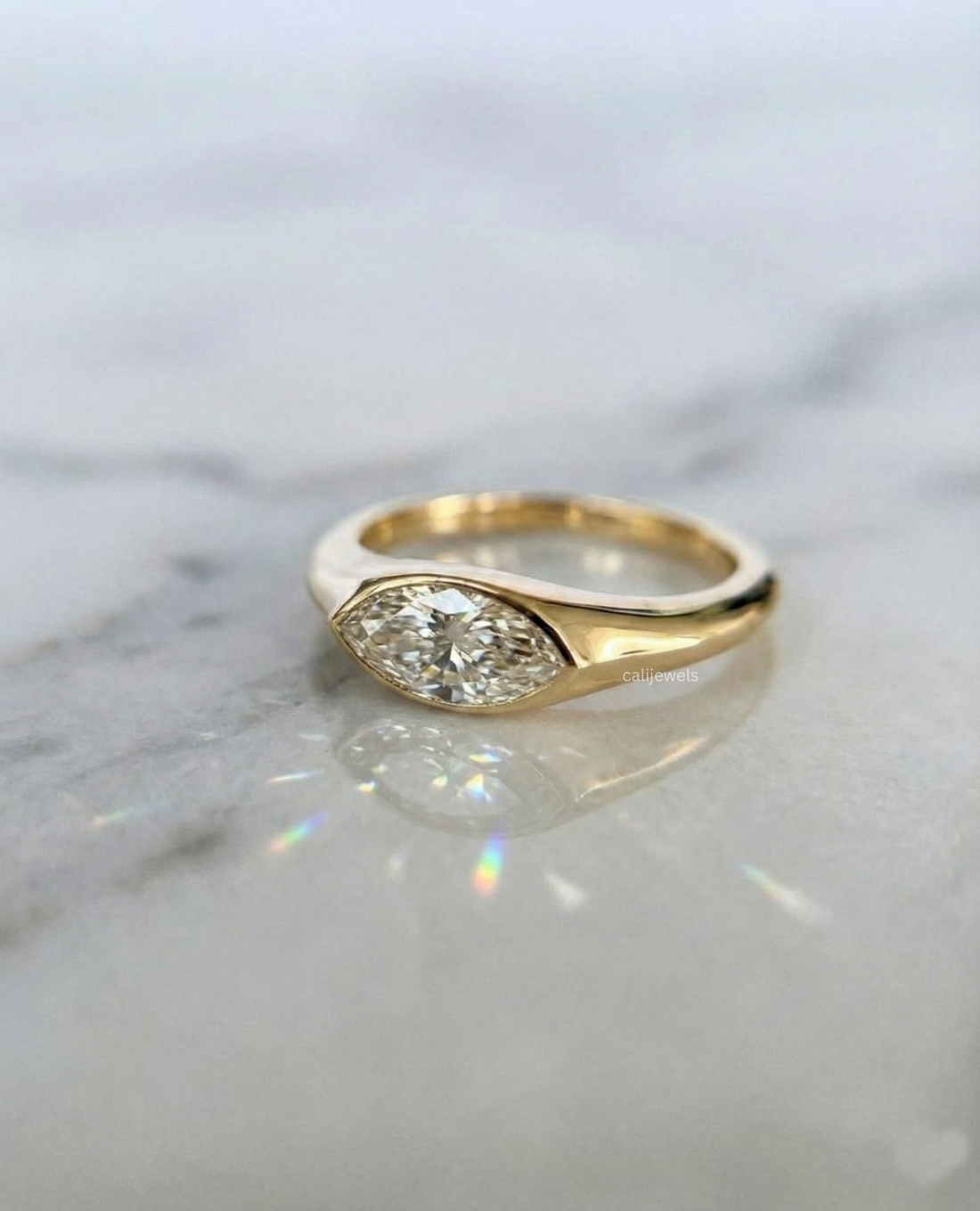 East West Marquise Cut Lab Grown Diamond Engagement Ring