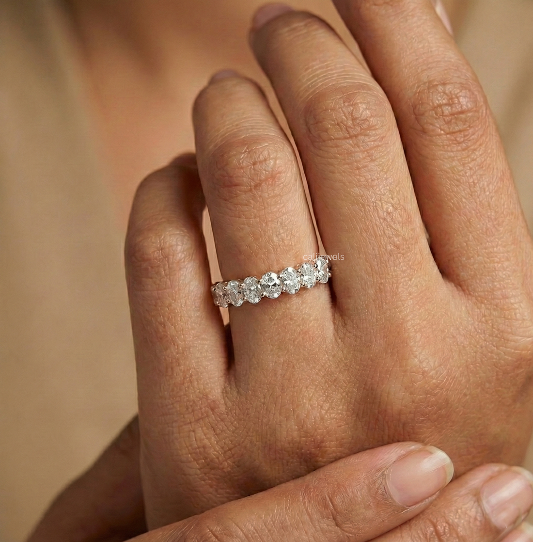 Oval Cut Lab Grown Diamond Half Eternity Band