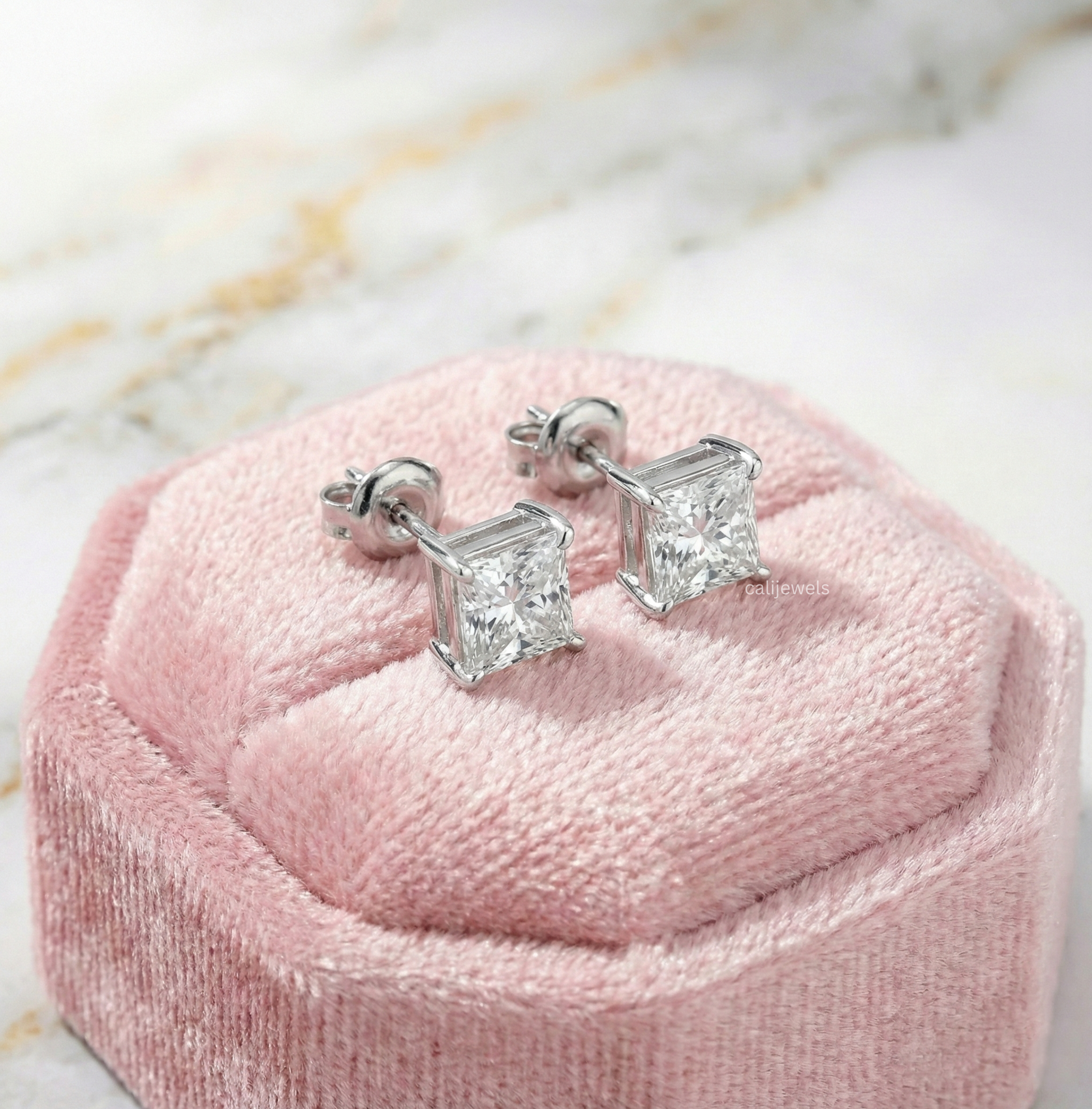 Princess Cut Lab Grown Diamond Stud Earrings