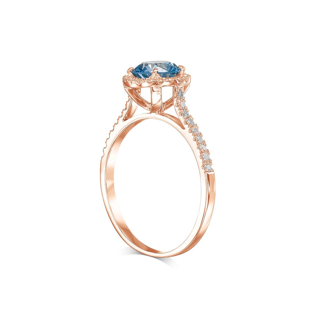 1-CT Fancy Vivid Blue Halo Round Diamond Engagement Ring