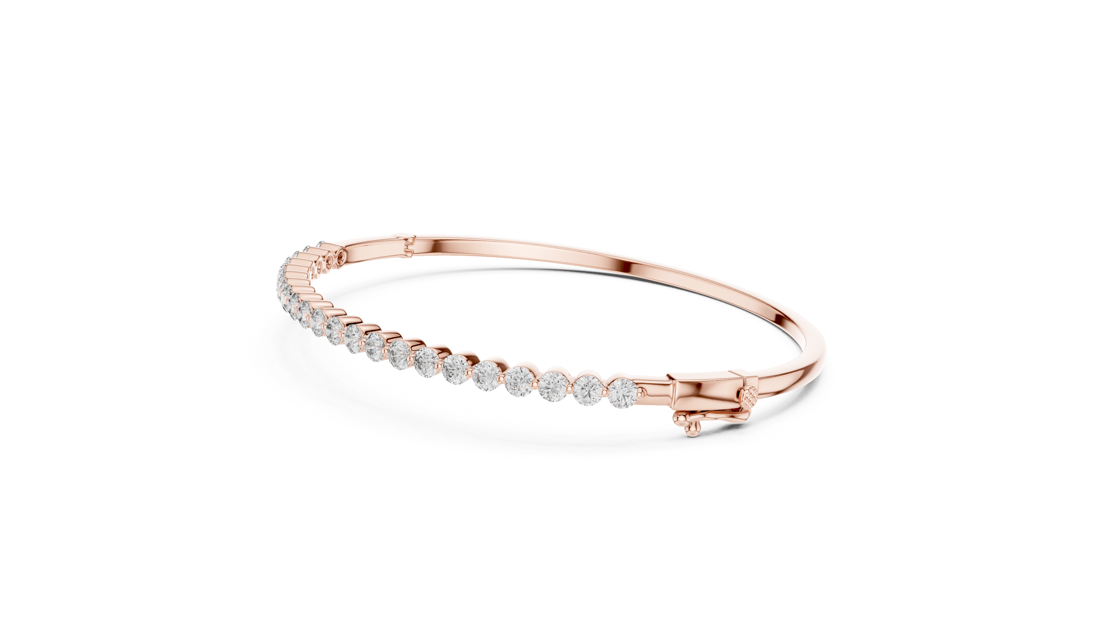 Rose gold bracelet with small diamonds on a white background