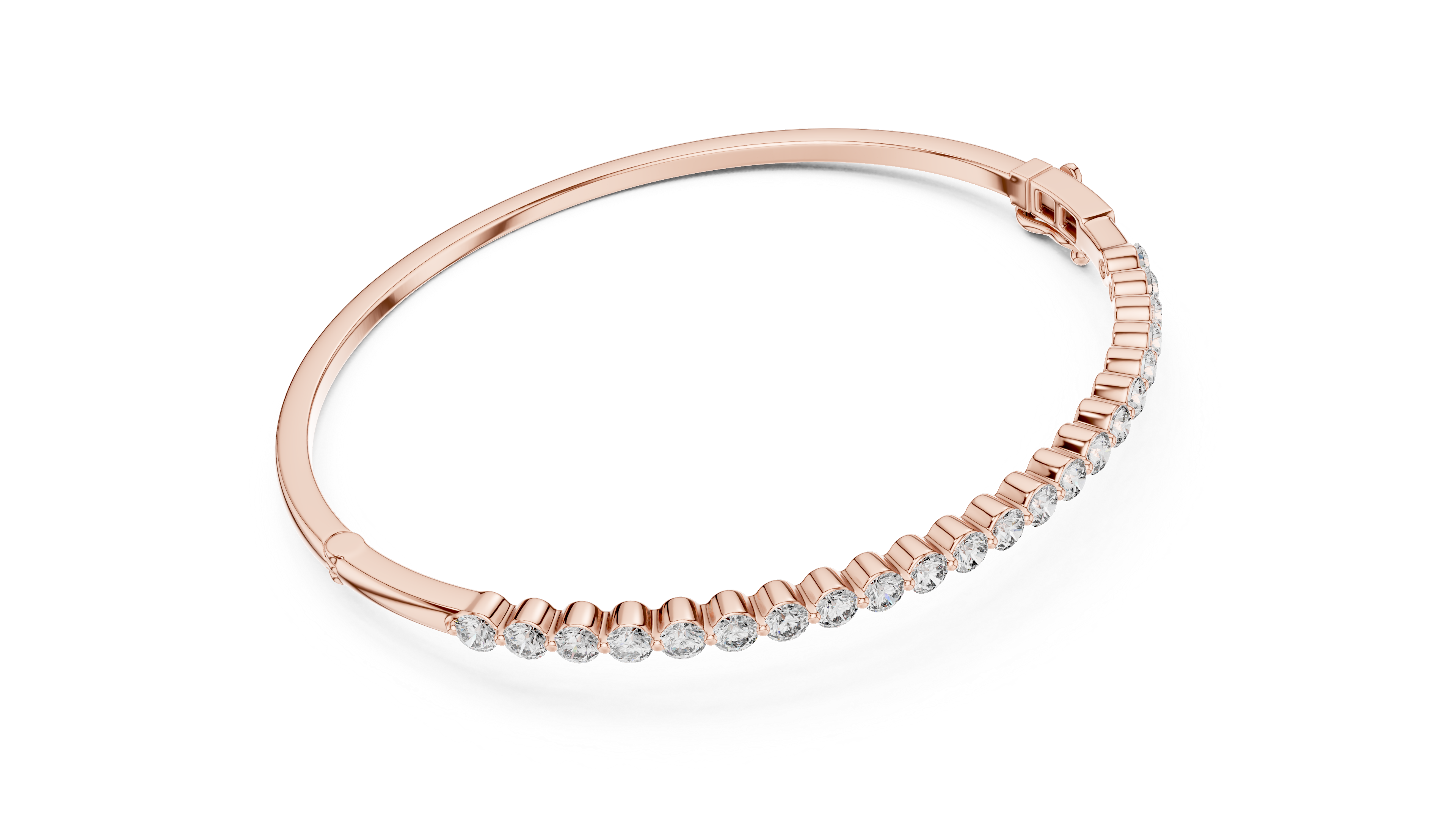 Rose gold bracelet with diamonds on a white background