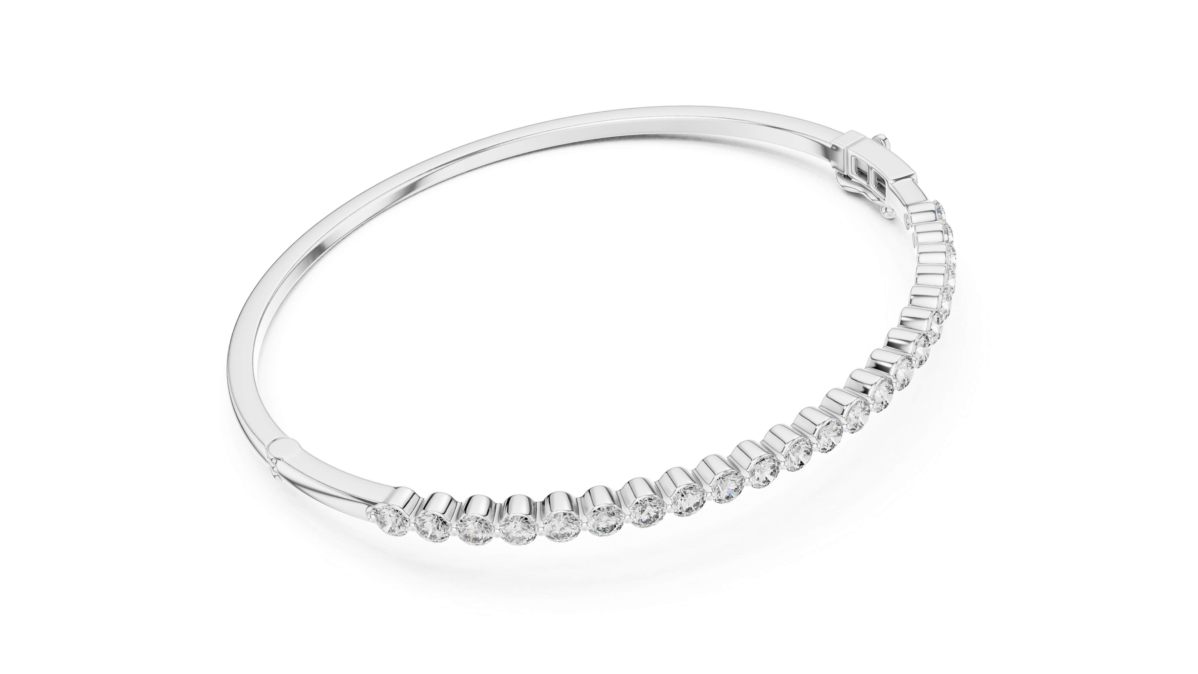 Silver bracelet with clear stones on a white background