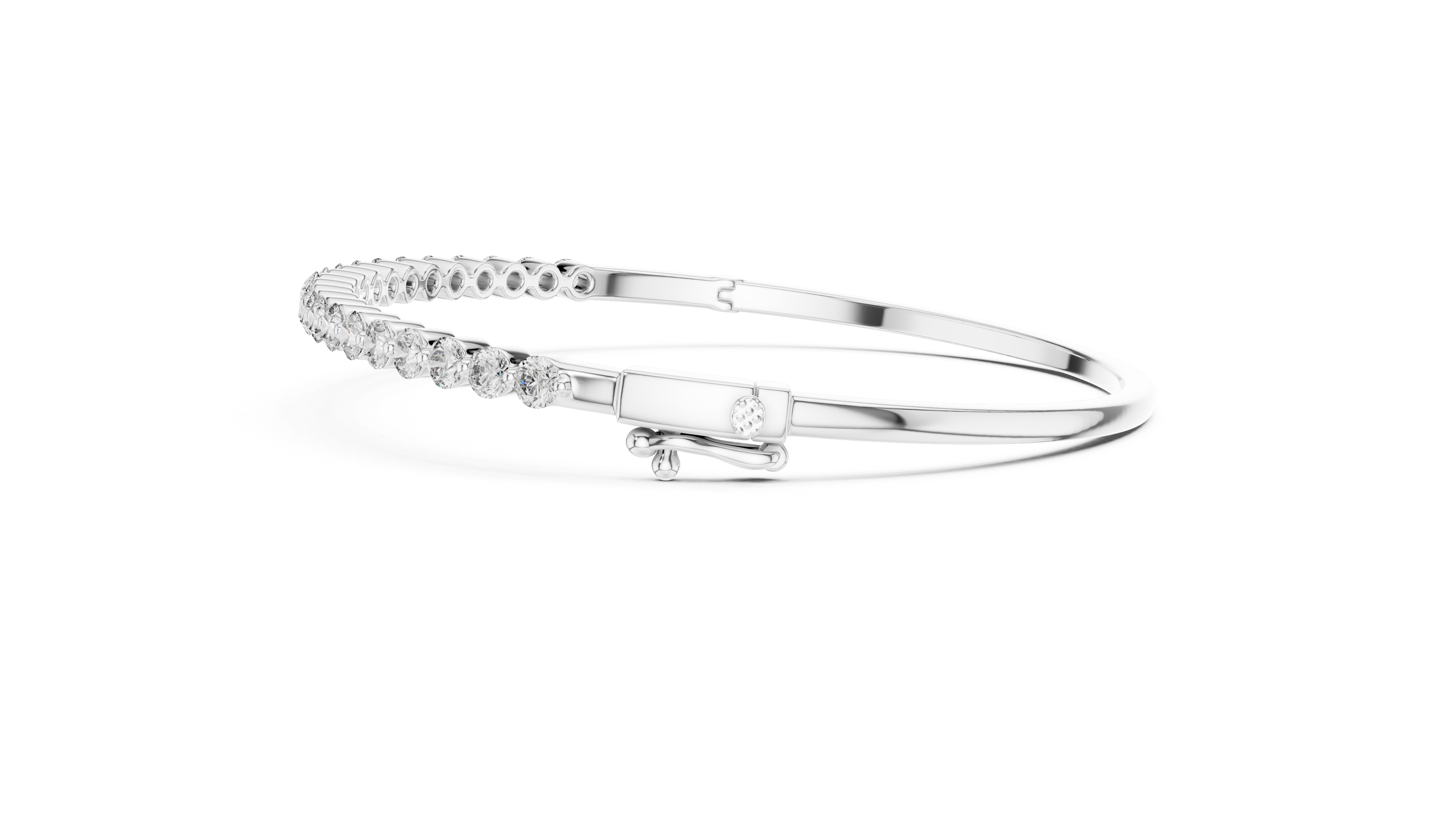 Silver bracelet with small diamonds on a white background
