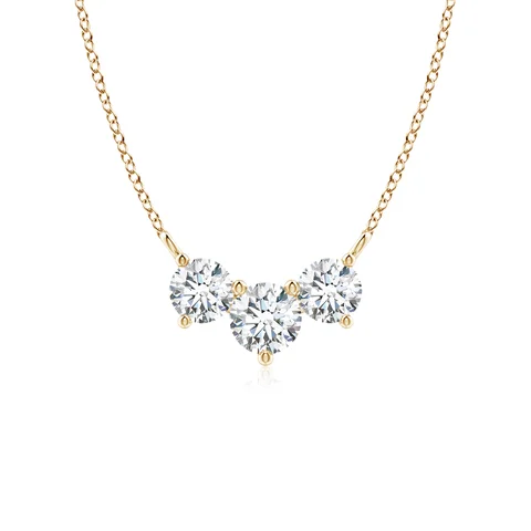 Gold necklace with a V-shaped diamond pendant on a white background